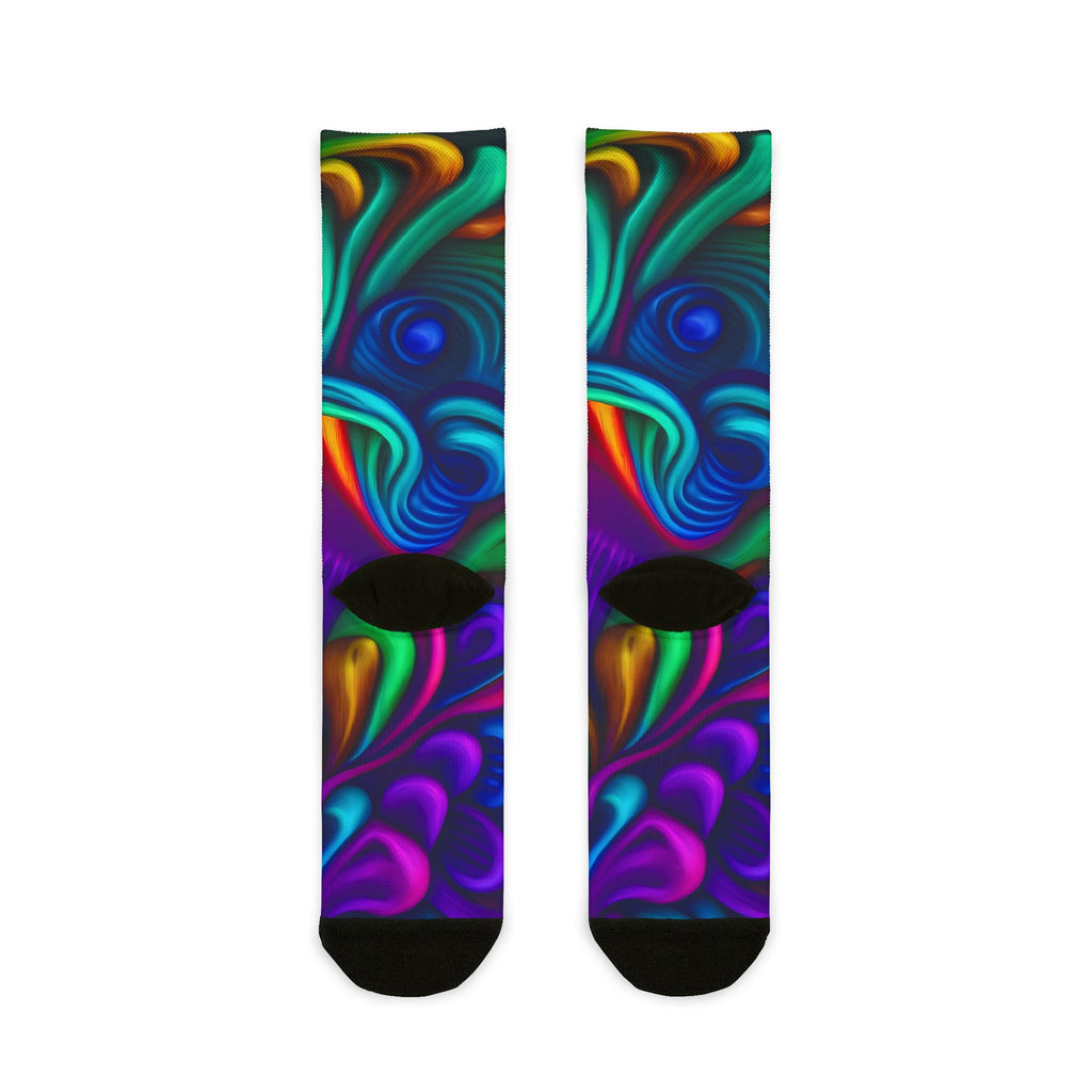 Crew Socks: Psychedelic Swirl Crew Socks - Vibrant Abstract Sublimation Socks