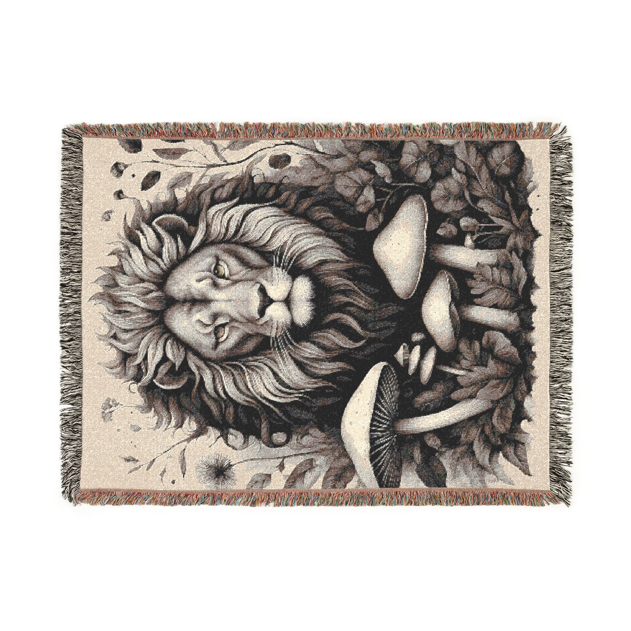 Blanket: Lion Tapestry Woven Blanket — Vintage Safari Lion Throw