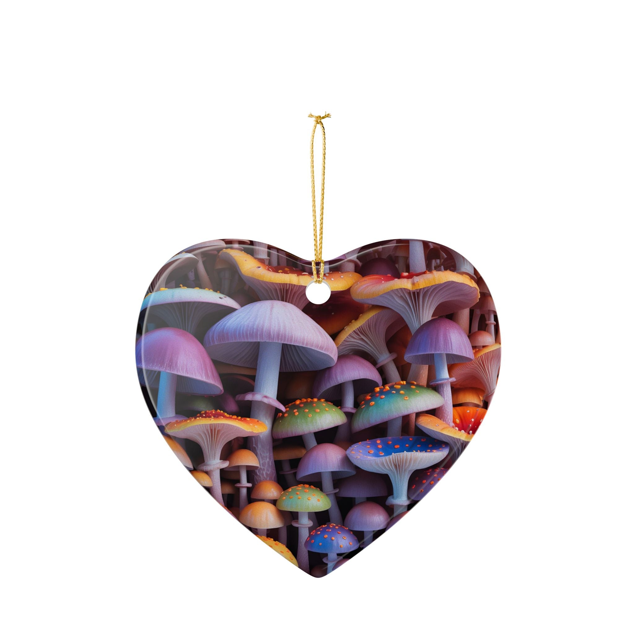 Ceramic Ornament: Heart Ceramic Ornament Colorful Psychedelic Mushroom Decoration