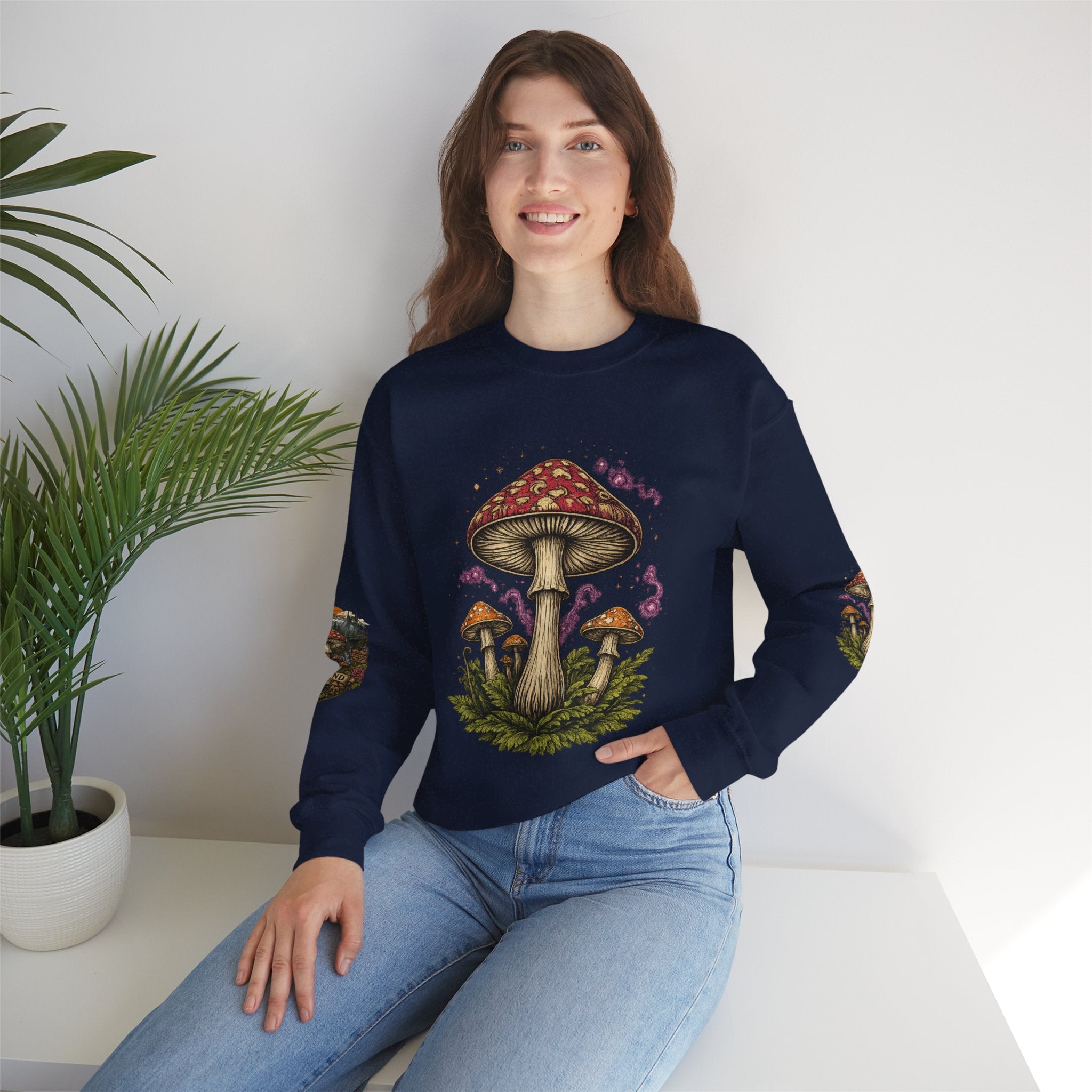 Mushroom Crewneck Sweatshirt — Portland Vintage Psychedelic Fungi Graphic