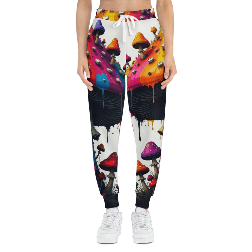 Psychedelic Rainbow Mushroom Athletic Joggers — All-Over Print Streetwear