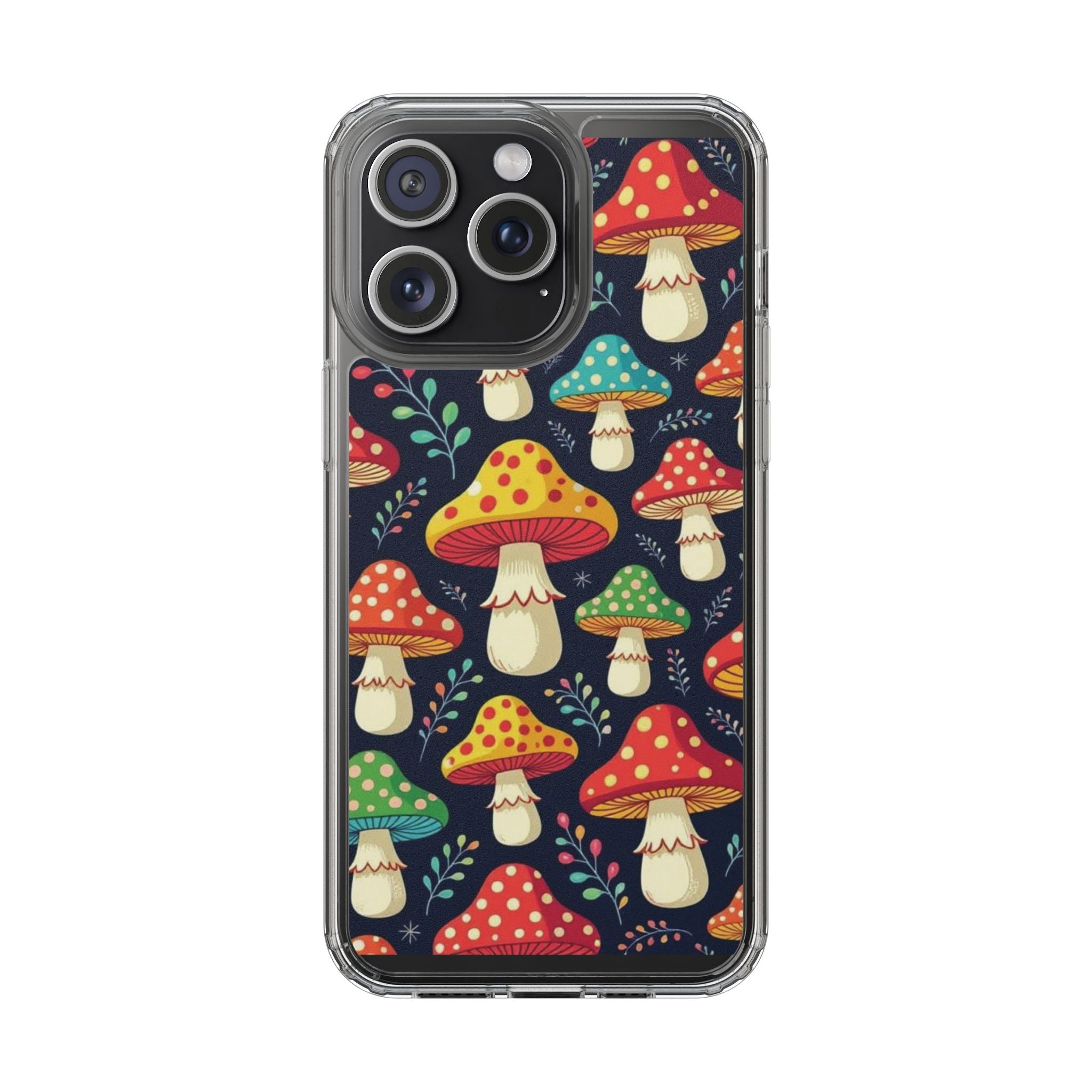 Phone Case: Mushroom Pattern Clear Phone Case — Colorful Toadstool Floral Design