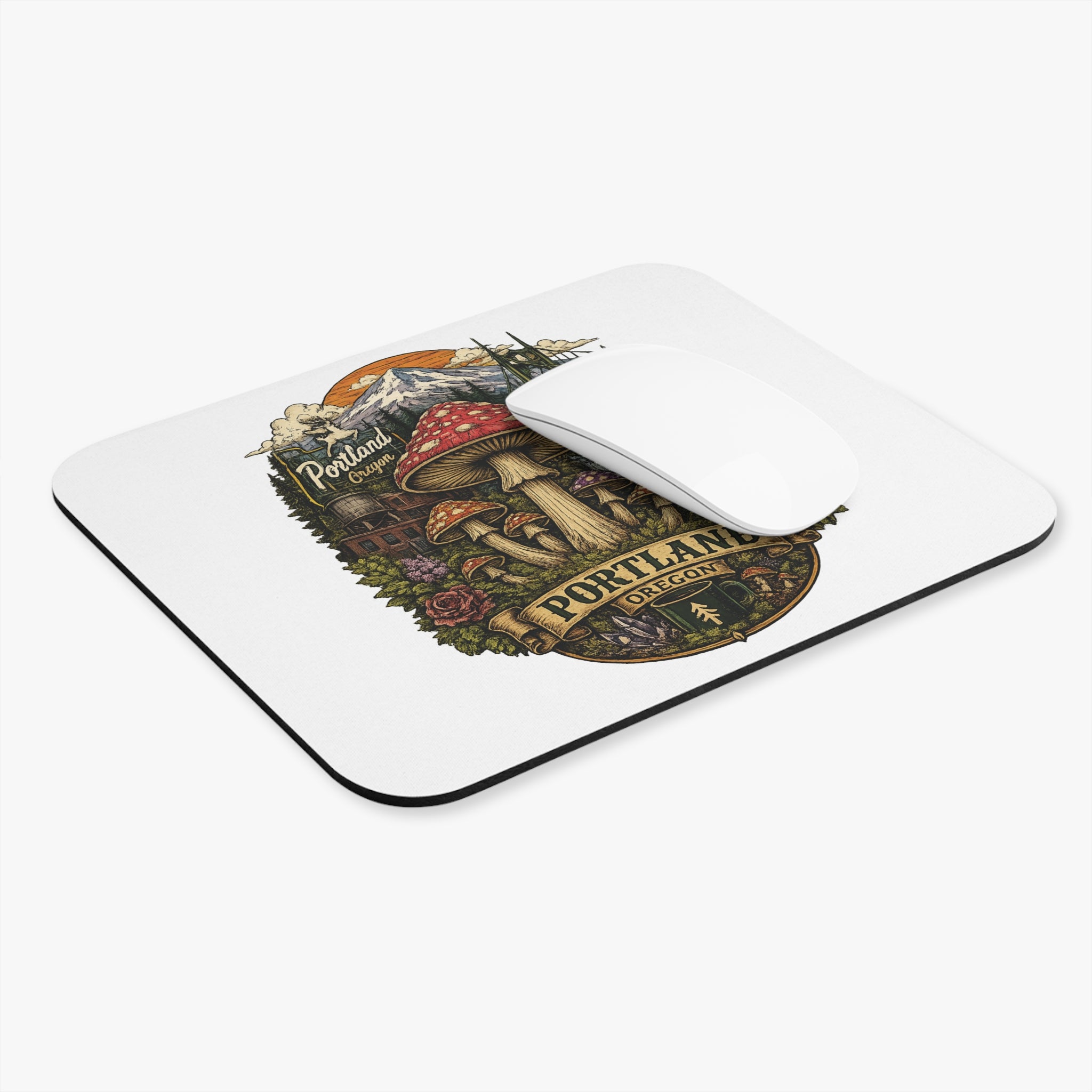 Mouse Pad: Portland Oregon Mushroom Illustration Mouse Pad — 'Keep Portland Weird' Desk Mat
