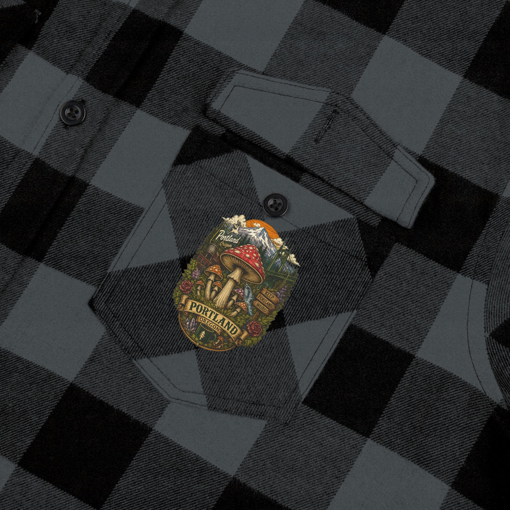 Portland Mushroom Flannel Shirt — Vintage Forest Plaid Button-Up