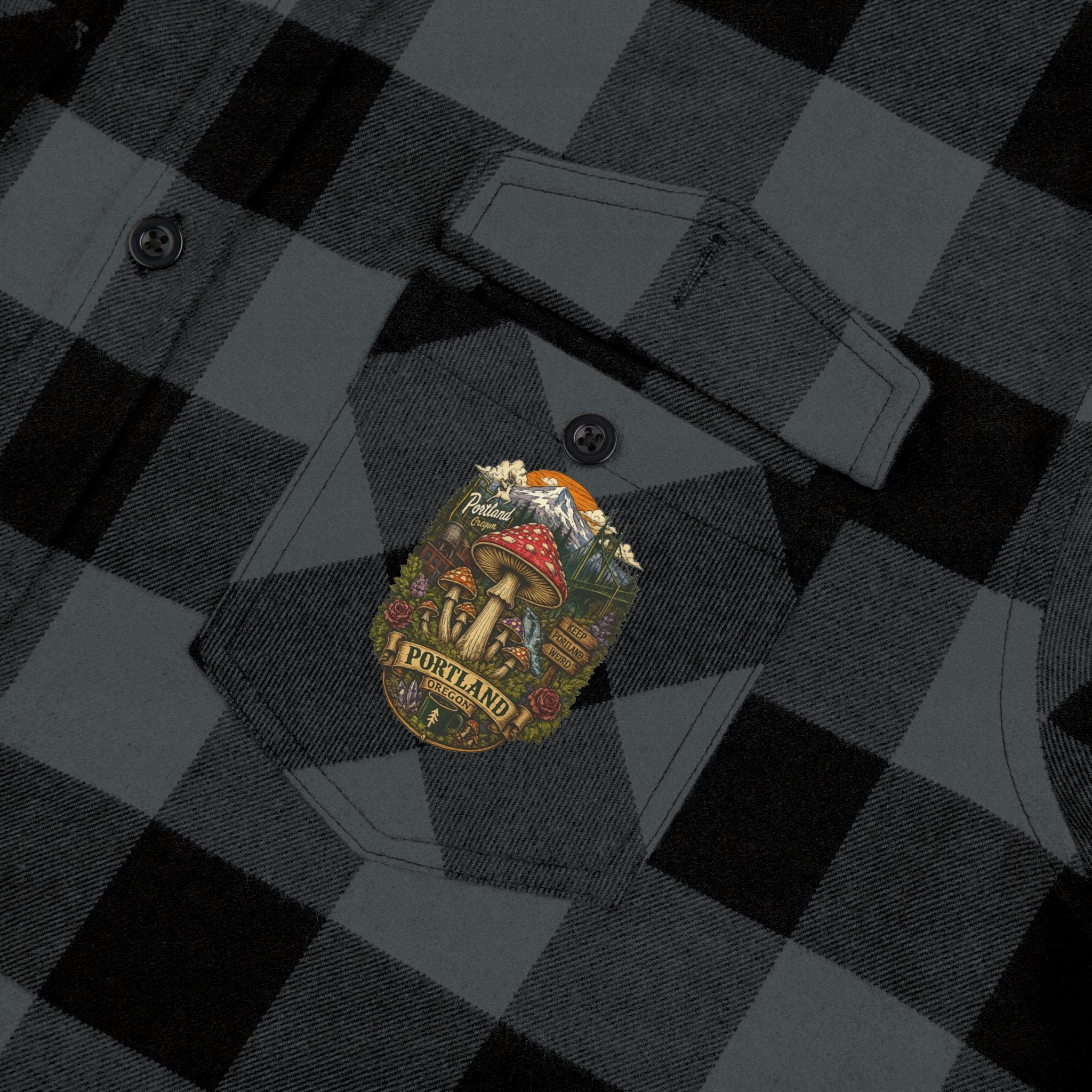 Portland Mushroom Flannel Shirt — Vintage Forest Plaid Button-Up