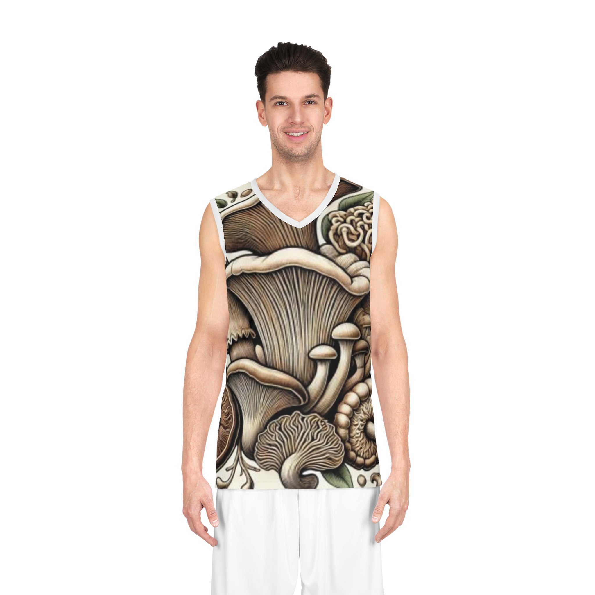 Mushroom Print Basketball Jersey — Botanical All-Over-Print Sports Tank