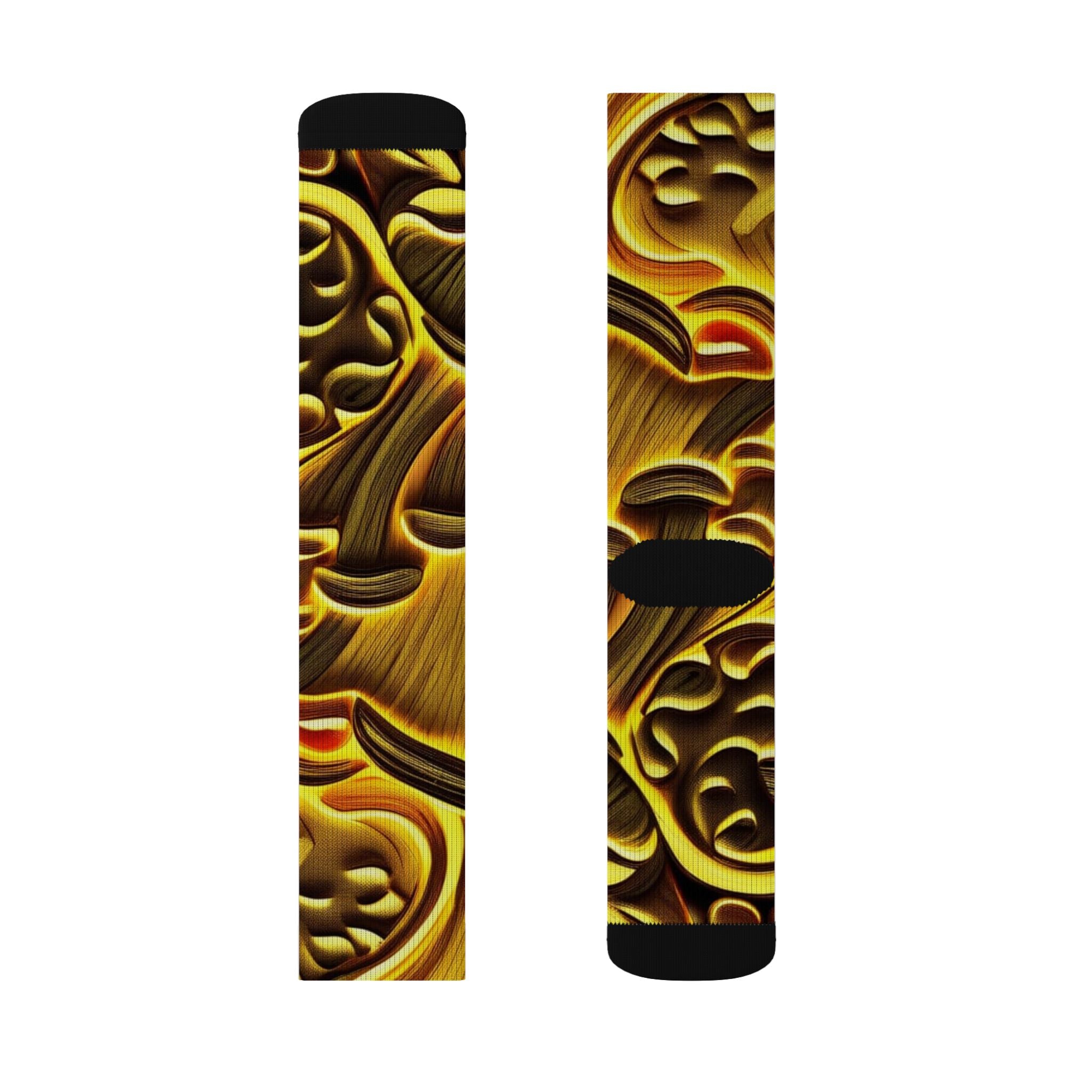 Socks: Gold Baroque Sublimation Socks — Ornate Vintage Pattern Crew Socks