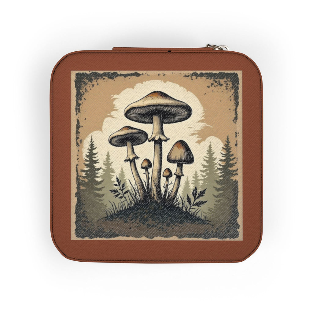 Mushroom Forest Jewelry Travel Case — Compact Velvet-Lined Organizer