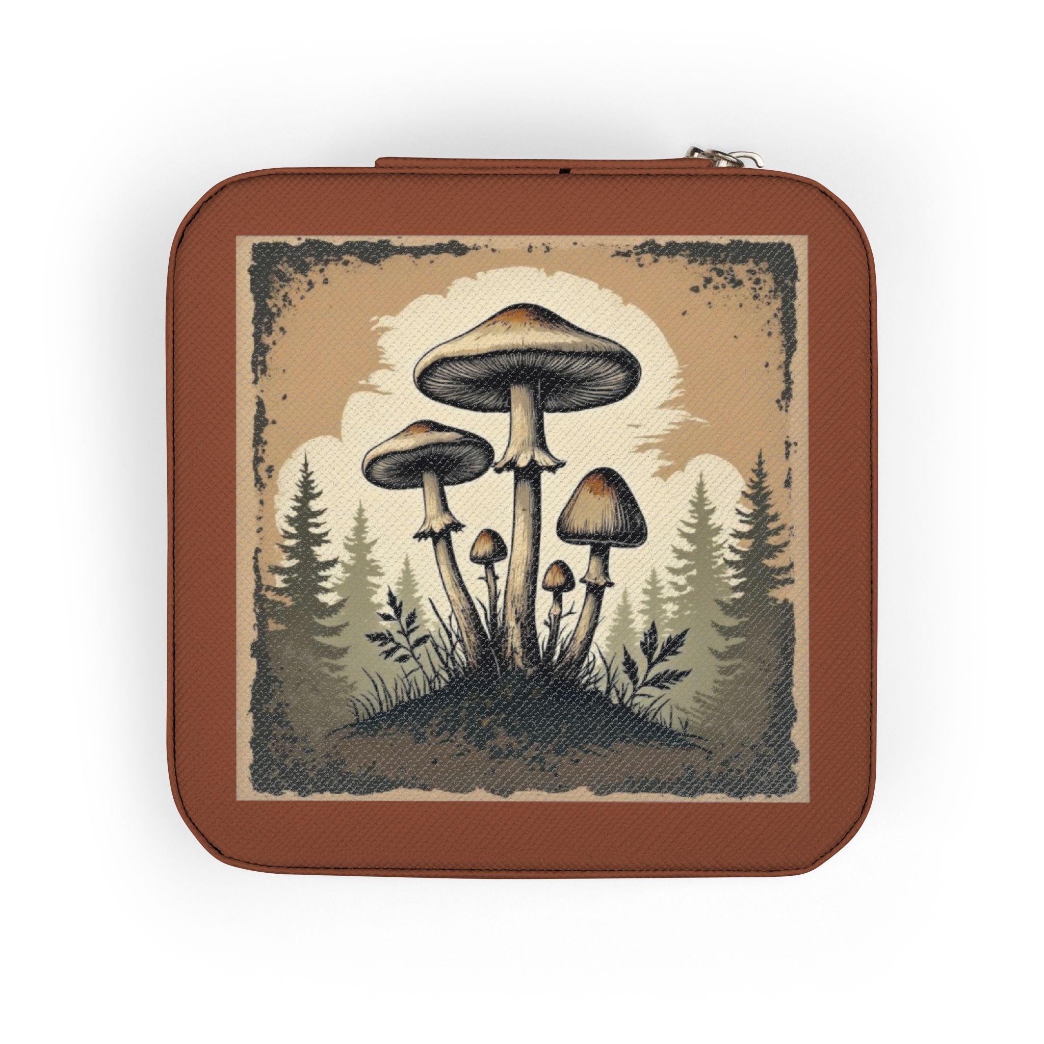 Mushroom Forest Jewelry Travel Case — Compact Velvet-Lined Organizer