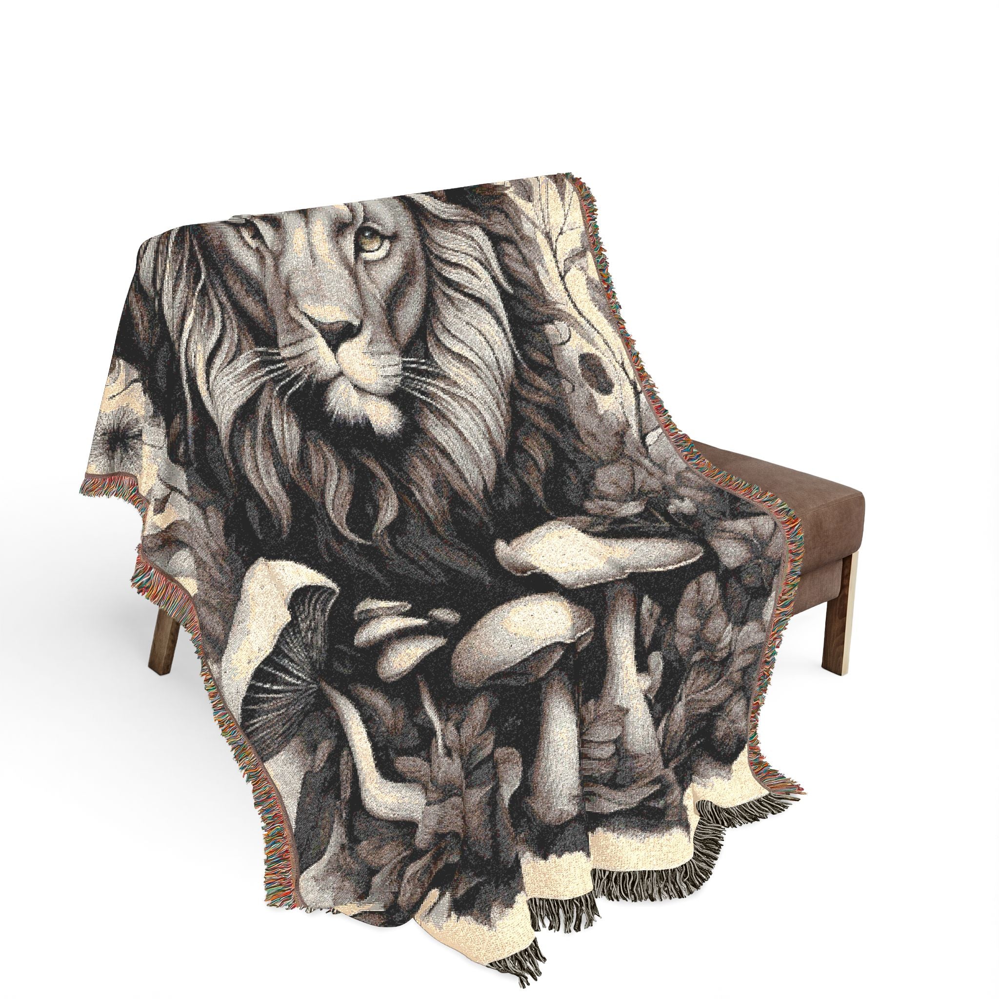Blanket: Lion Tapestry Woven Blanket — Vintage Safari Lion Throw