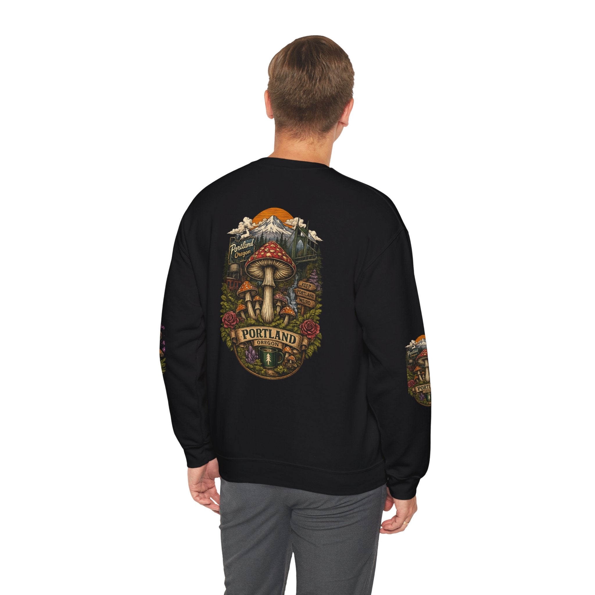 Mushroom Crewneck Sweatshirt — Portland Vintage Psychedelic Fungi Graphic