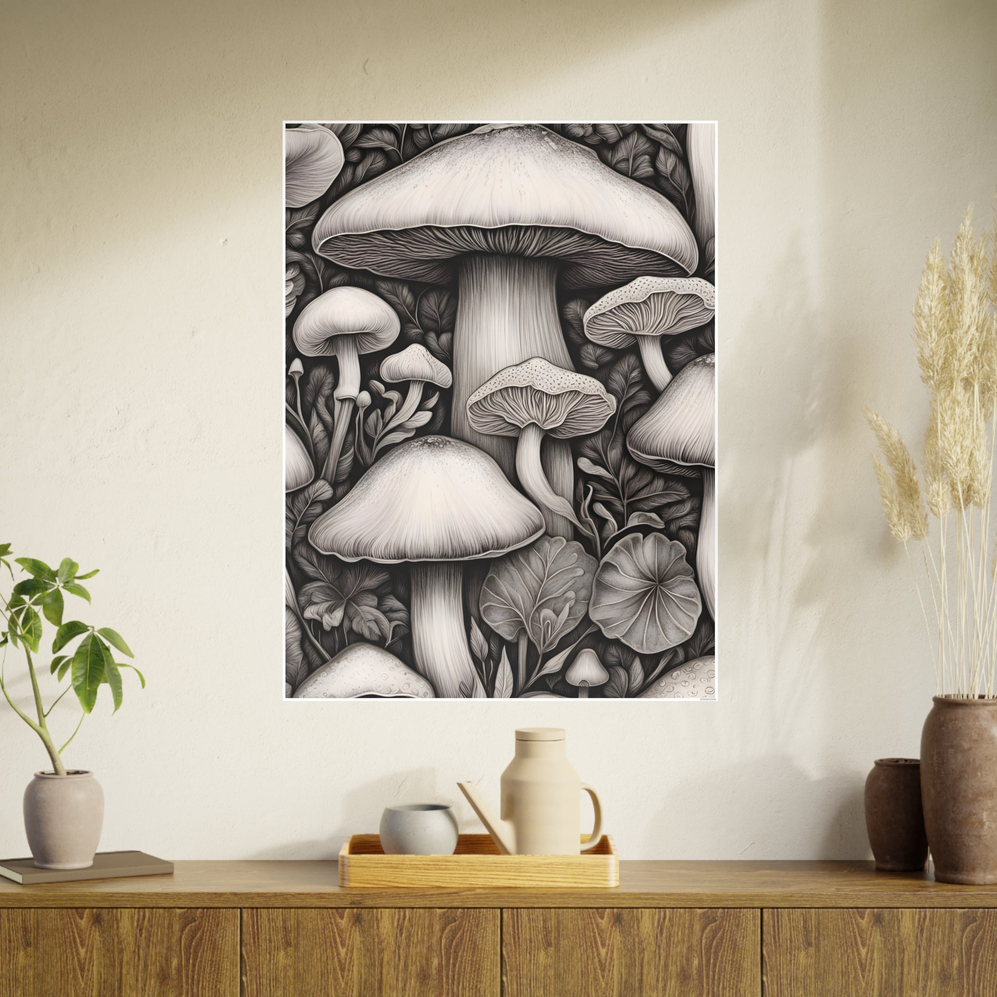 Poster: Mushroom Illustration Poster — Botanical Fungi Art Print