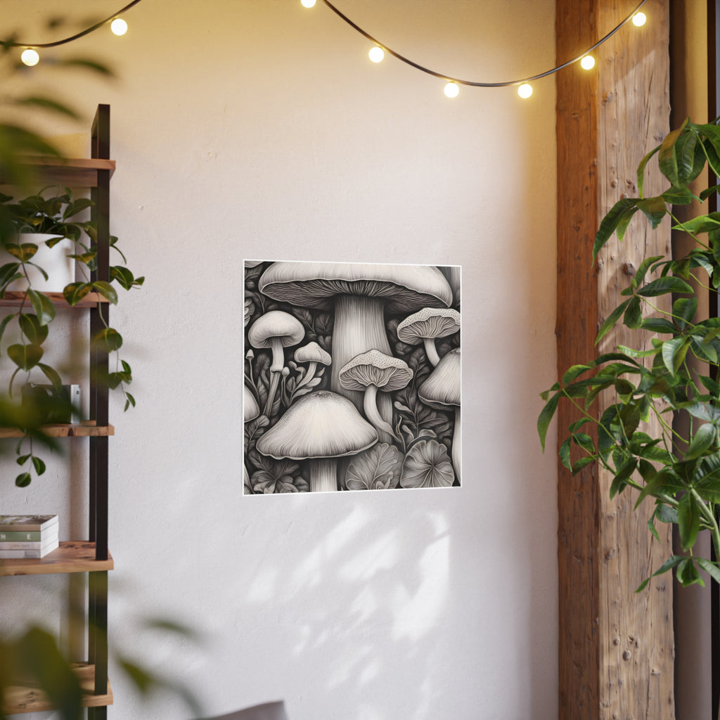 Poster: Mushroom Illustration Poster — Botanical Fungi Art Print