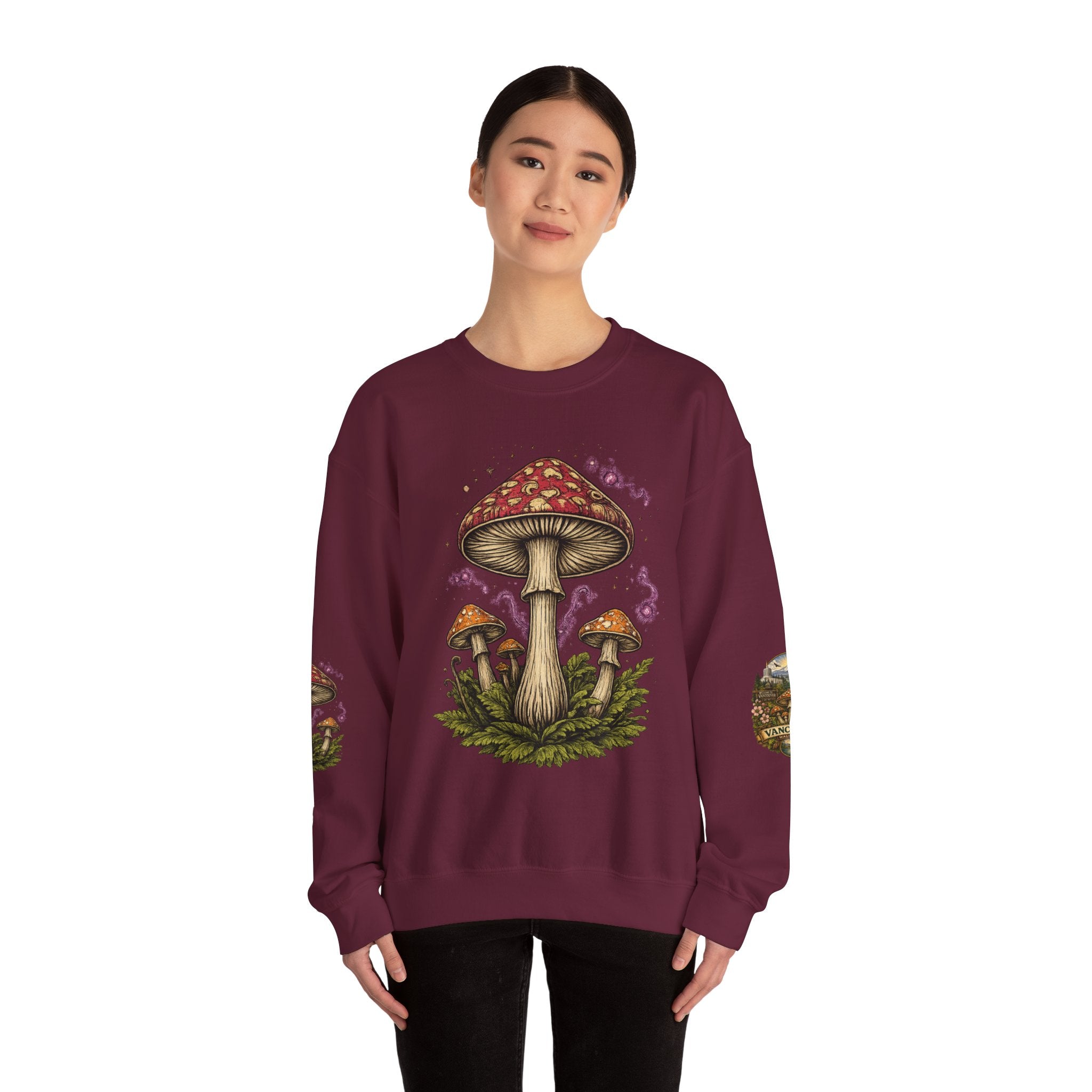 Mushroom Vancouver Crewneck Sweatshirt — Scenic Pacific Northwest Fungi Design