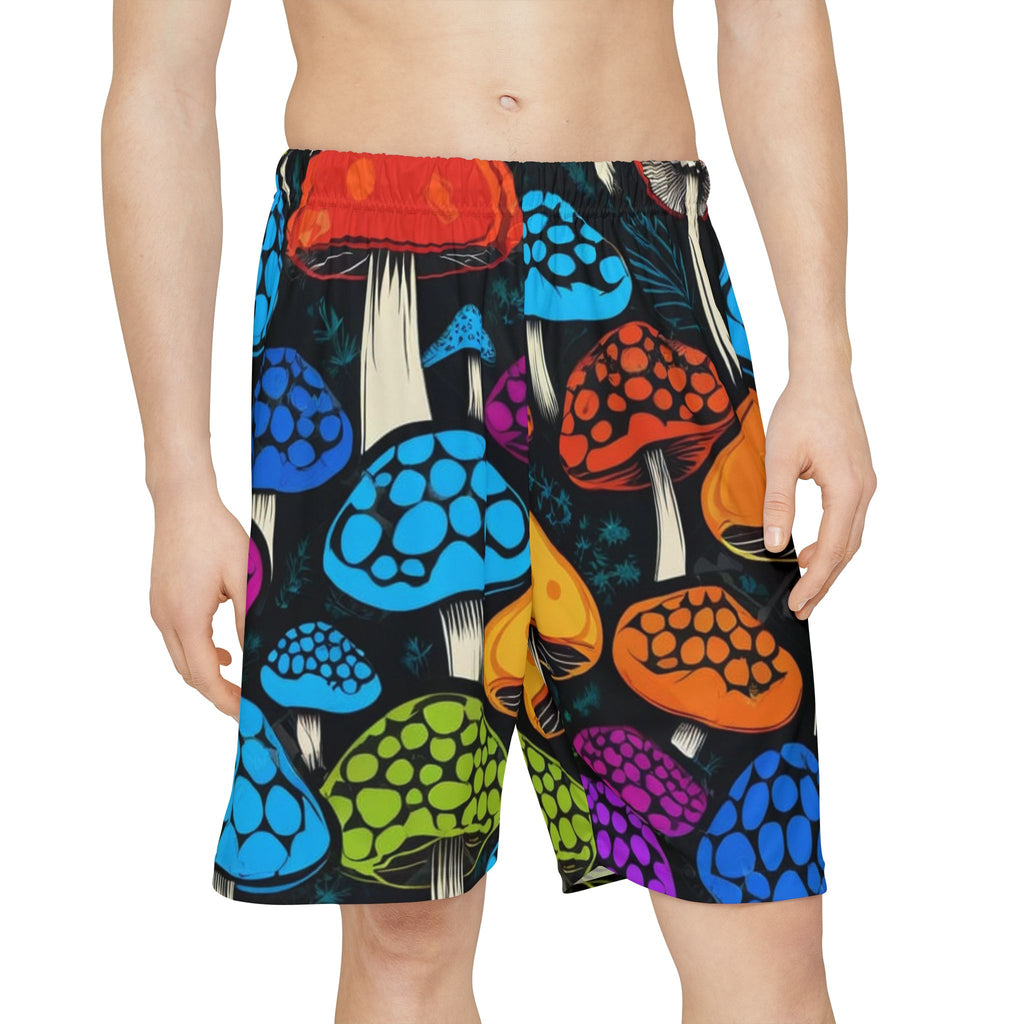 Mushroom Pattern Athletic Shorts — Colorful Psychedelic All-Over Print