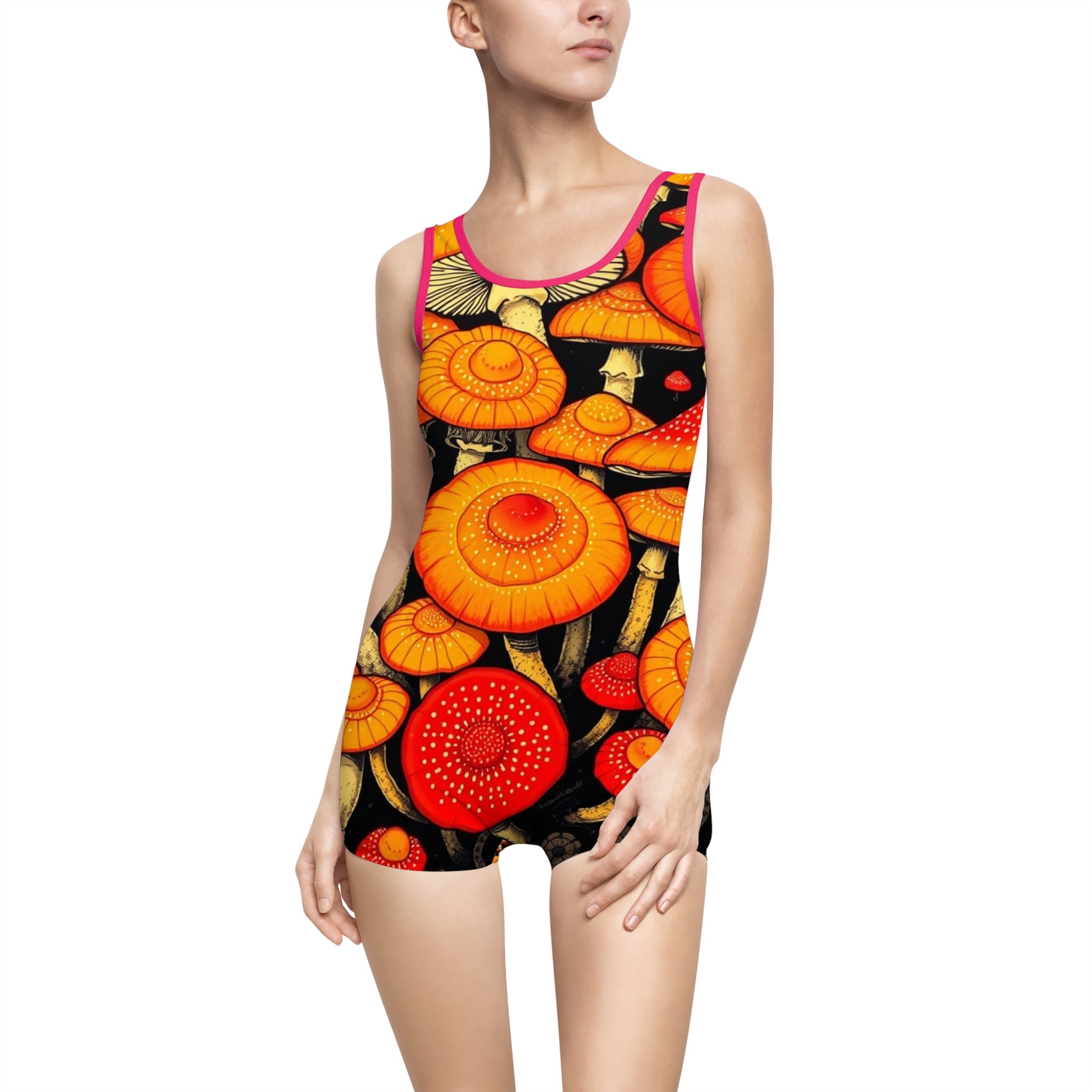 Women's Vintage Mushroom Print Swimsuit, Retro Pool Party, Summer Beachwear