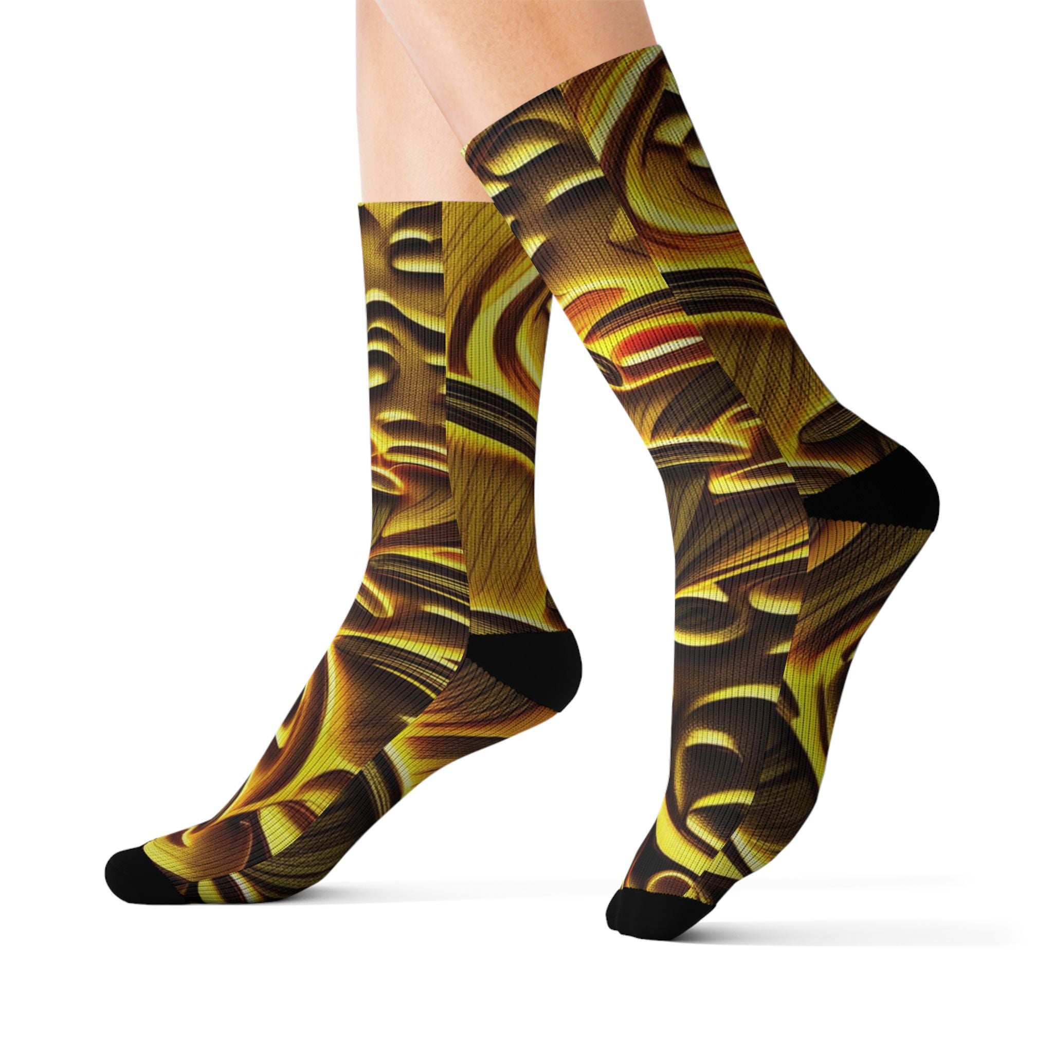 Socks: Gold Baroque Sublimation Socks — Ornate Vintage Pattern Crew Socks