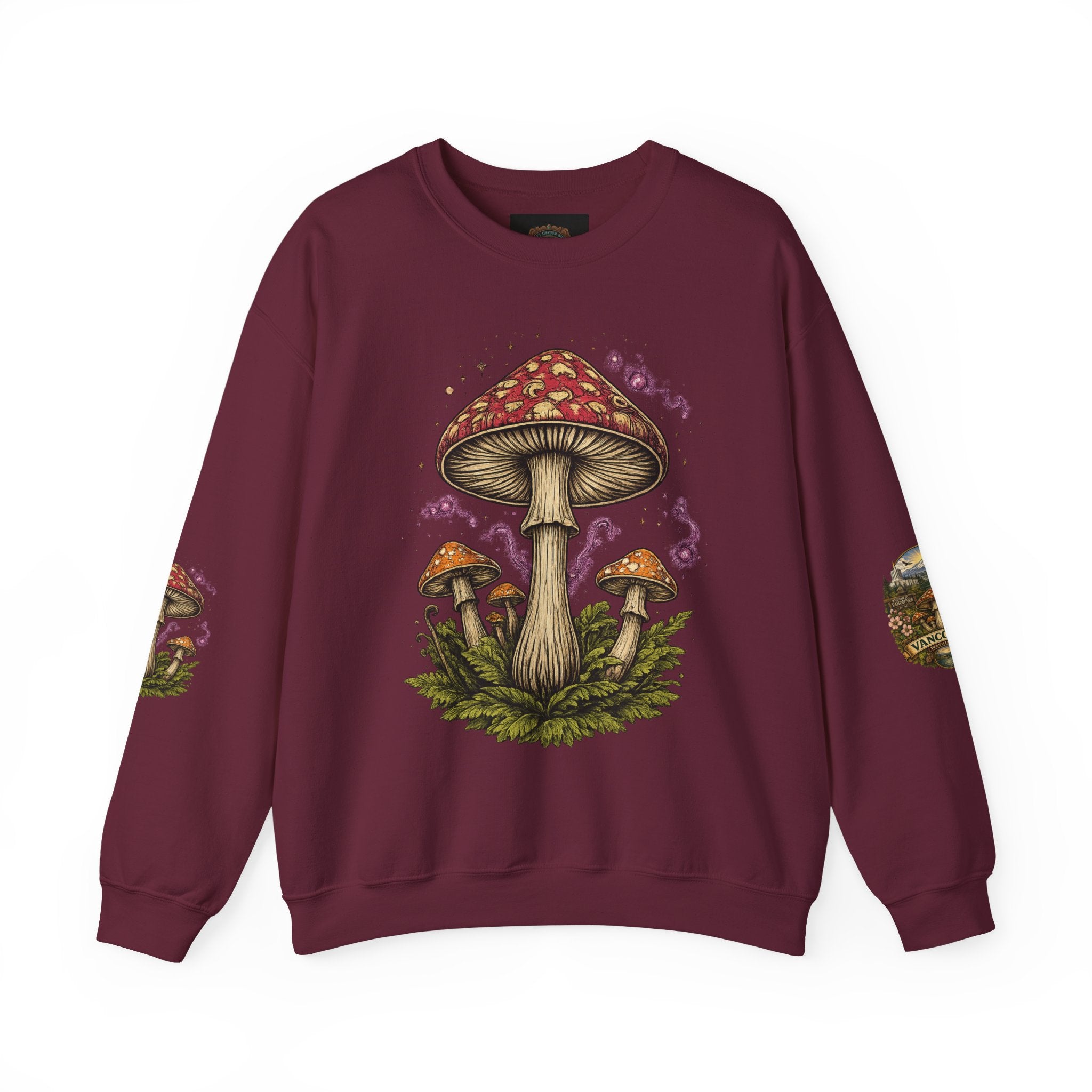 Mushroom Vancouver Crewneck Sweatshirt — Scenic Pacific Northwest Fungi Design