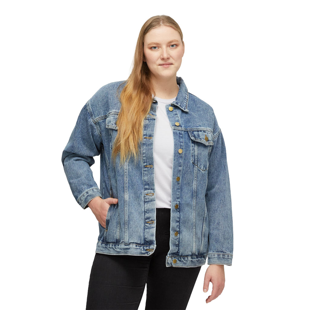 Women's Denim Jacket — Portland Mushrooms Vintage Travel Patch Back Print