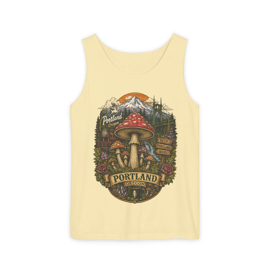 Portland Mushroom Tank Top — Vintage Forest Travel Graphic