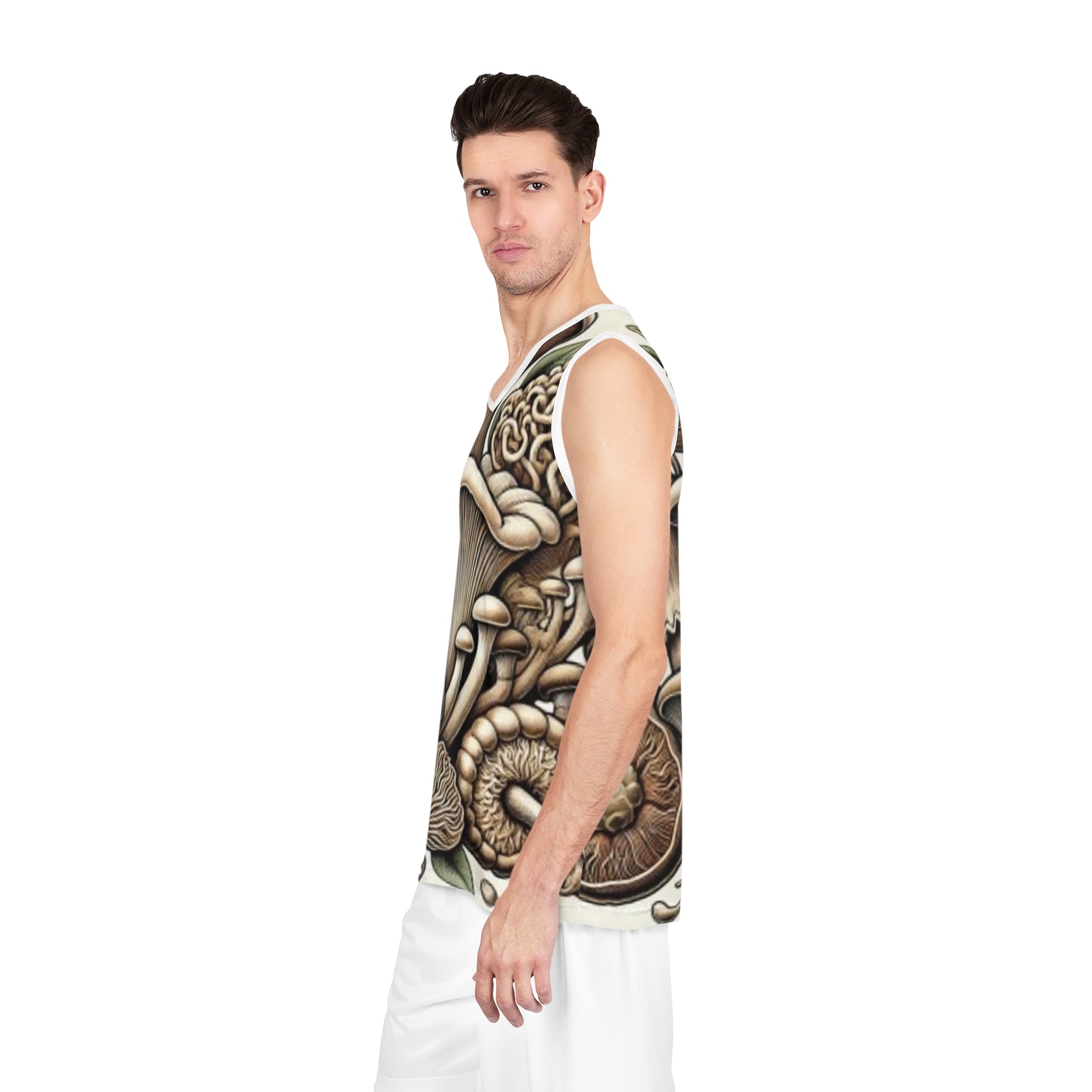 Mushroom Print Basketball Jersey — Botanical All-Over-Print Sports Tank