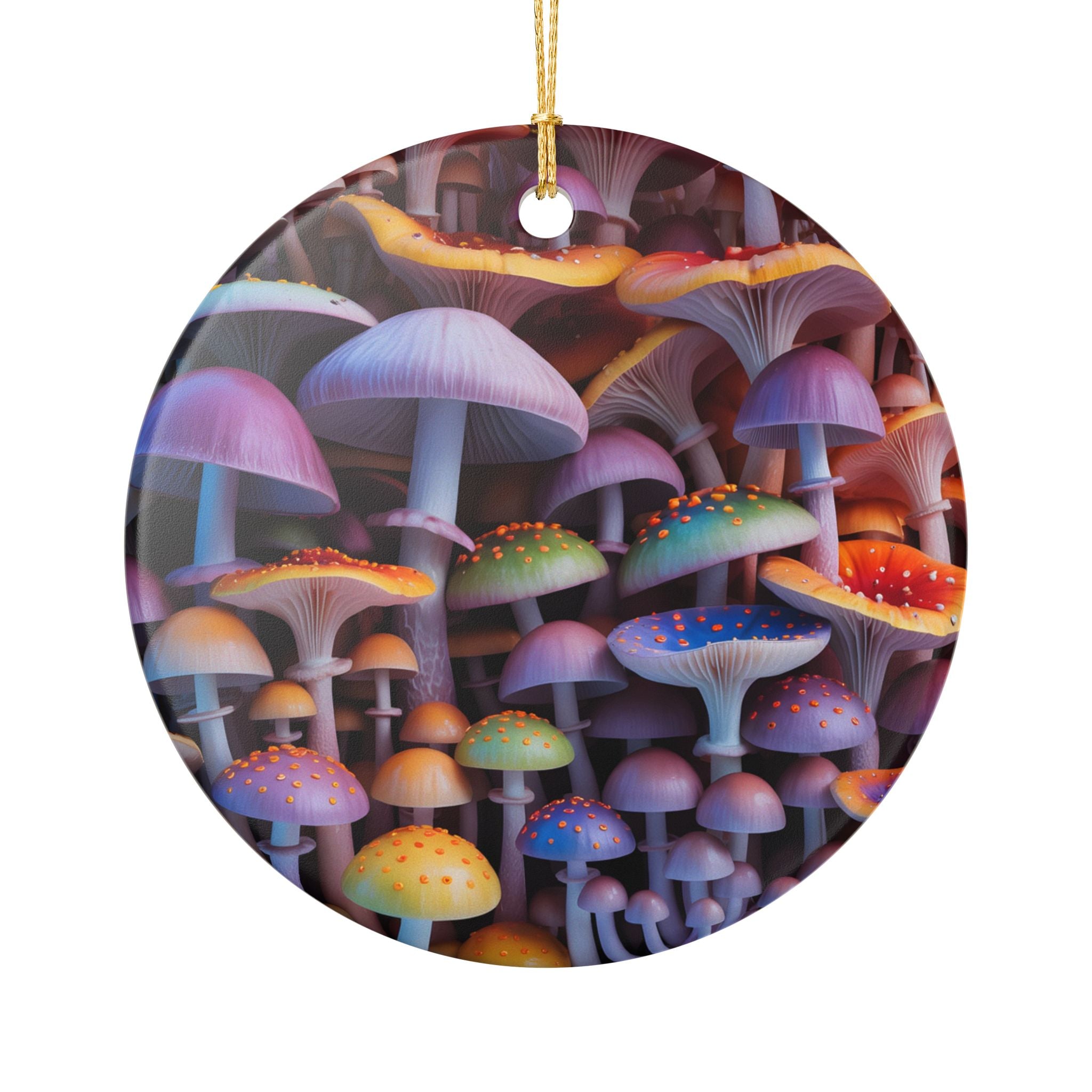 Ceramic Ornament: Heart Ceramic Ornament Colorful Psychedelic Mushroom Decoration