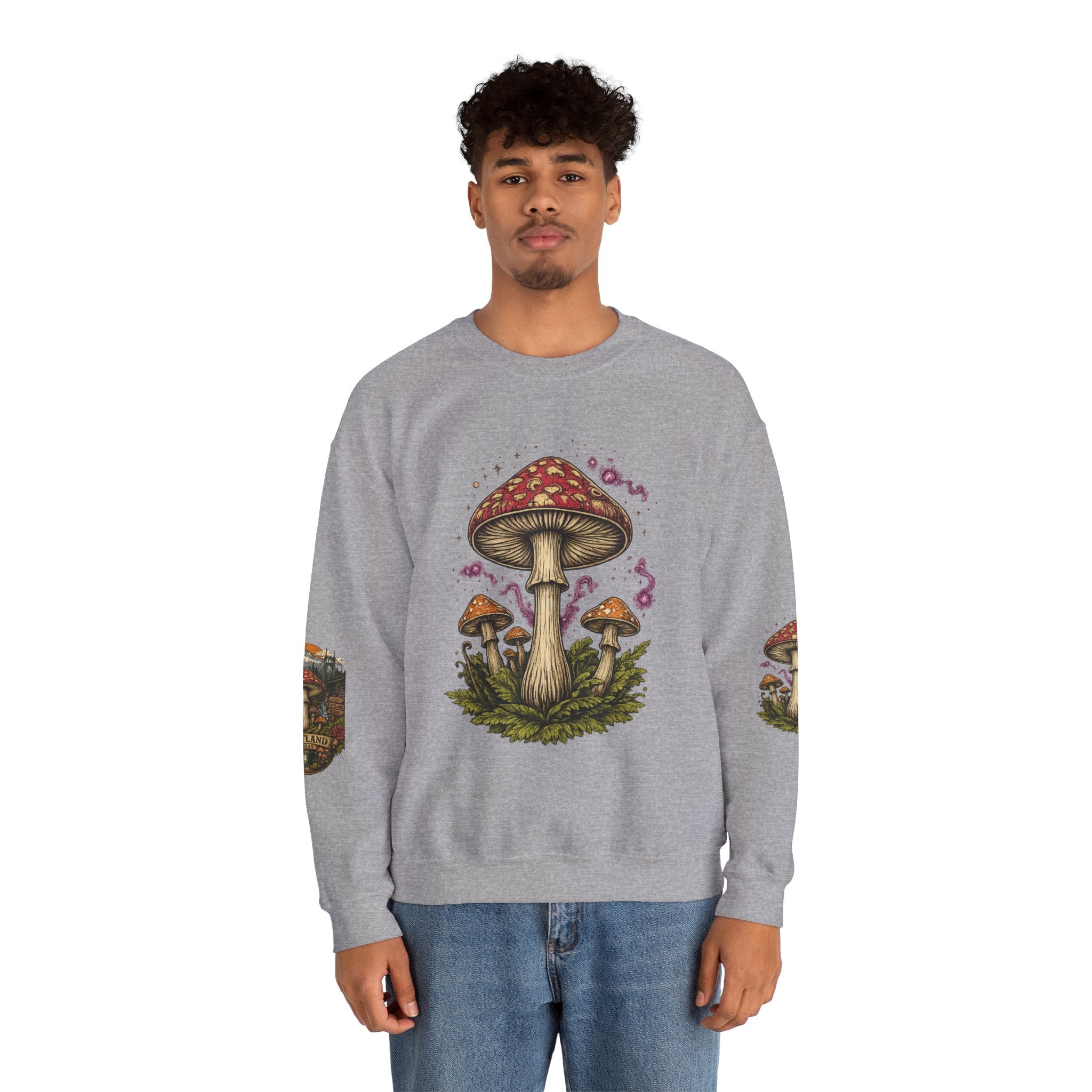 City: Portland Mushroom Crewneck Sweatshirt Vintage Psychedelic Fungi Graphic