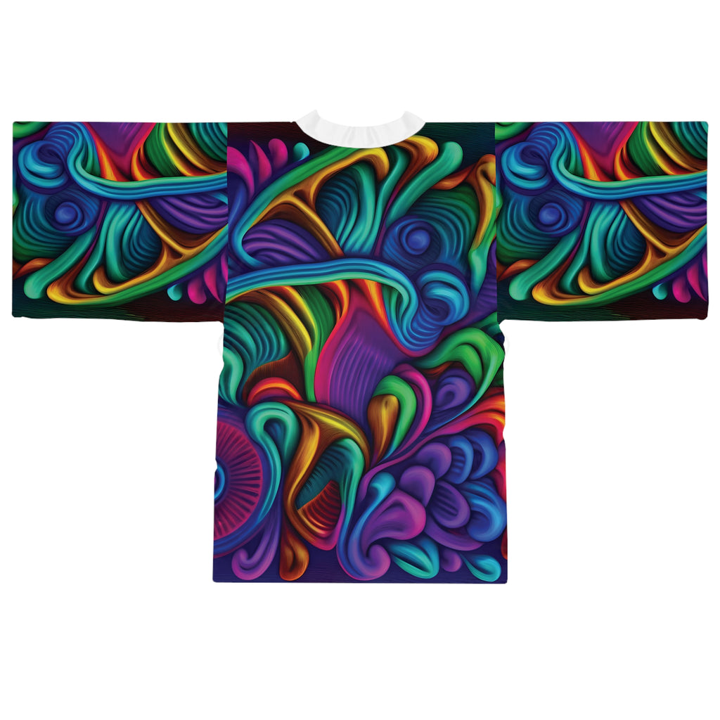 Kimono Robe: Psychedelic Swirl Kimono Robe — Vibrant All-Over Print