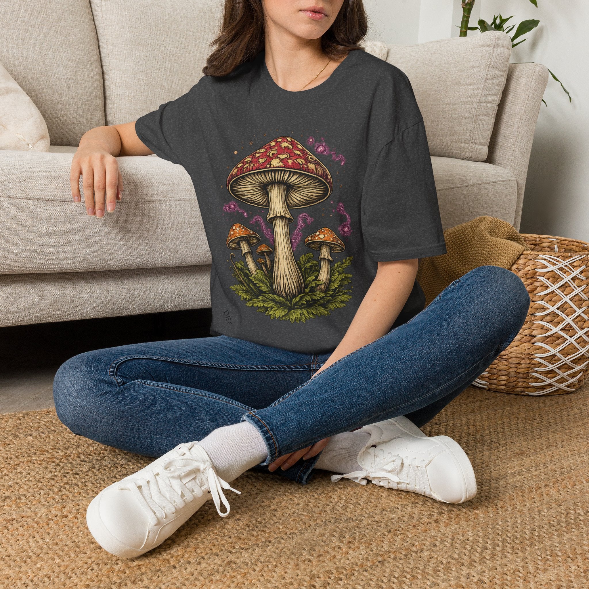 Mushroom Illustration T-Shirt – Vintage Red Toadstool Graphic
