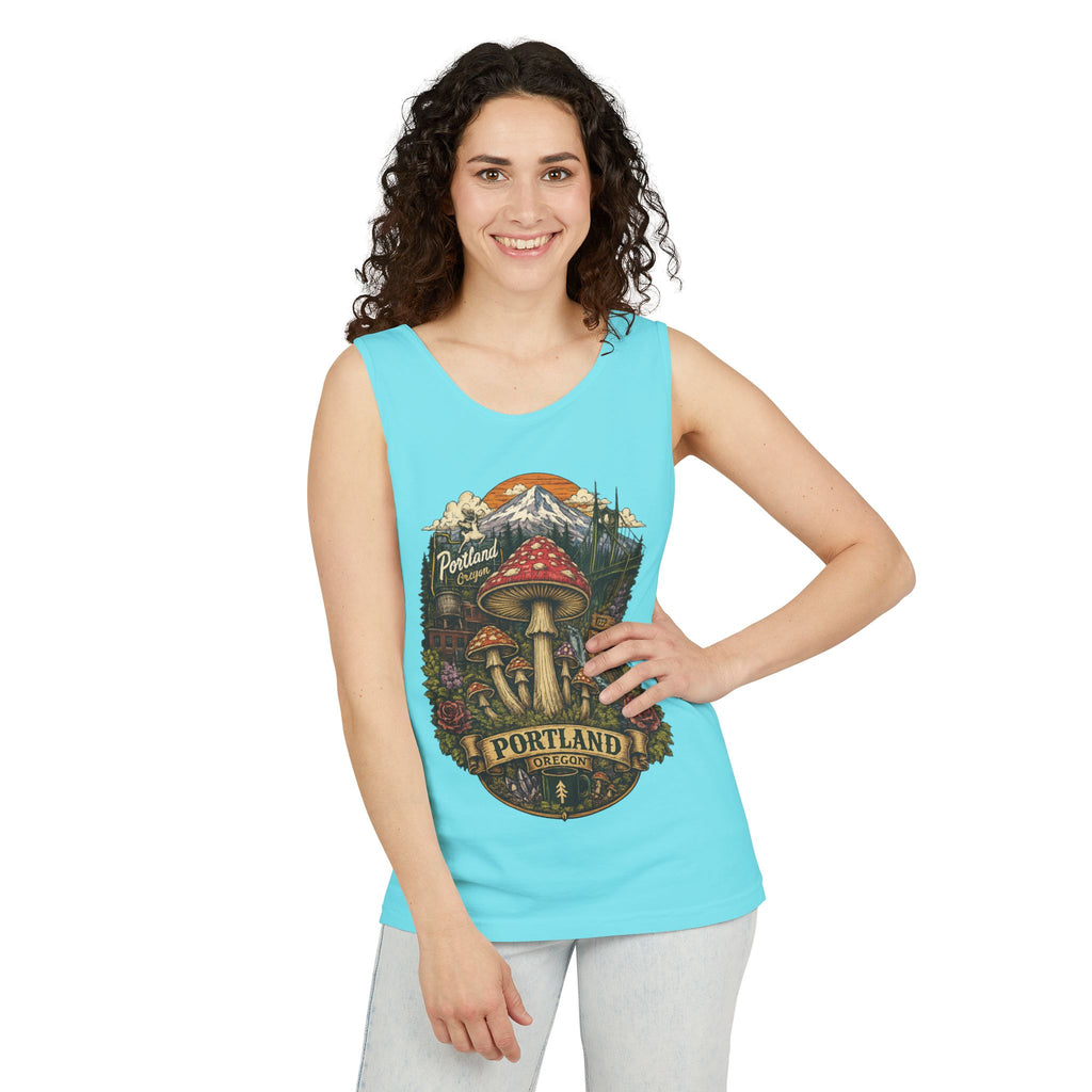 Portland Mushroom Tank Top — Vintage Forest Travel Graphic