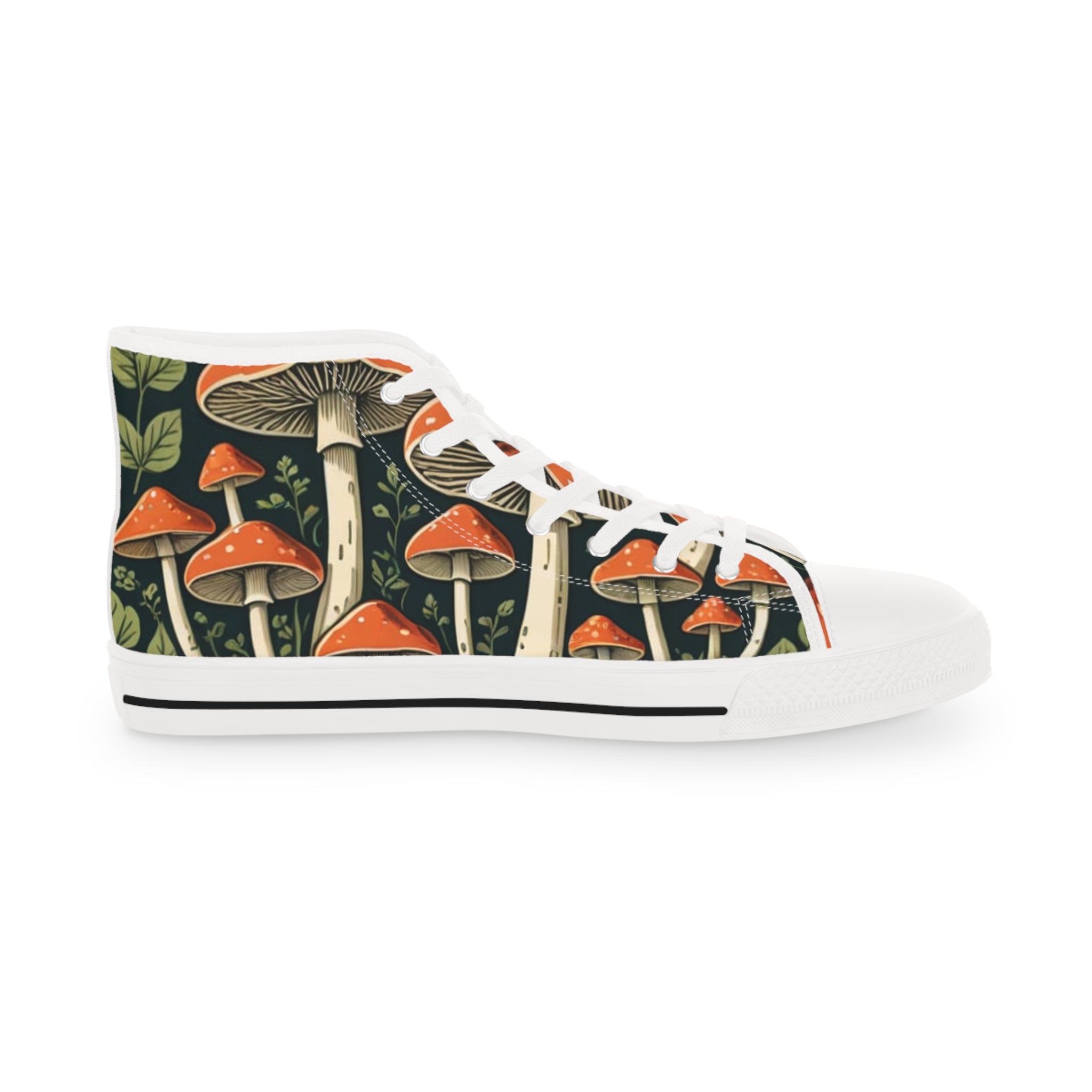Mushroom Forest High-Top Sneakers — Retro Psychedelic Men's Shoes