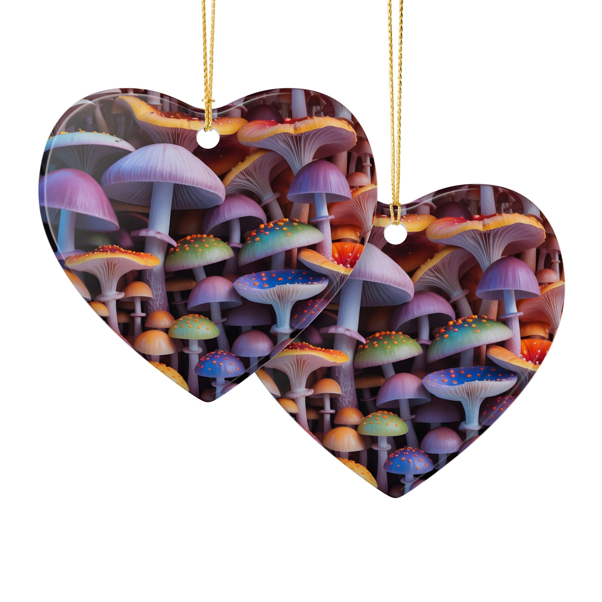Ceramic Ornament: Heart Ceramic Ornament Colorful Psychedelic Mushroom Decoration
