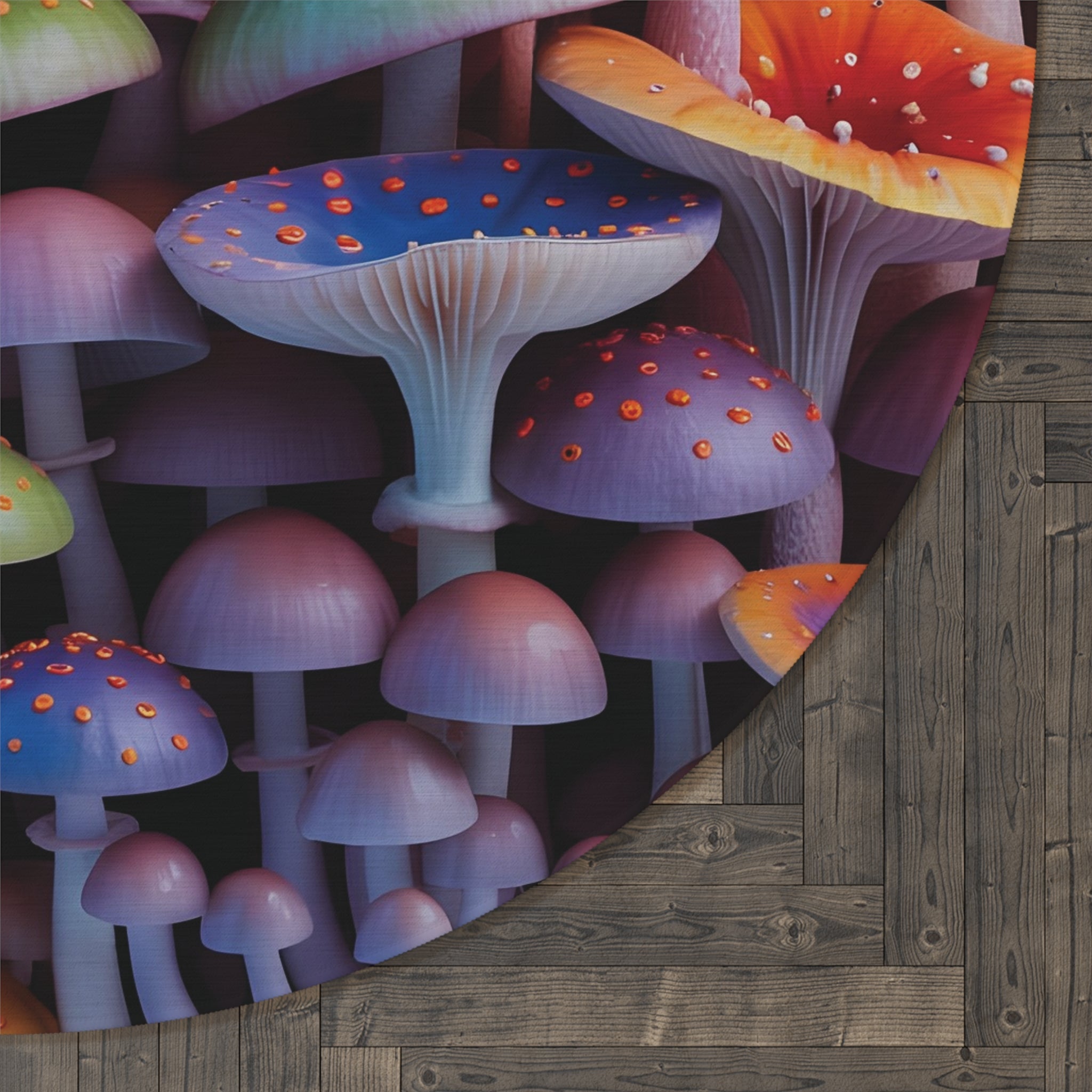 Round Rug: Psychedelic Mushroom Round Rug — Colorful Fantasy Floor Mat for Boho, Kids & Dorm Decor