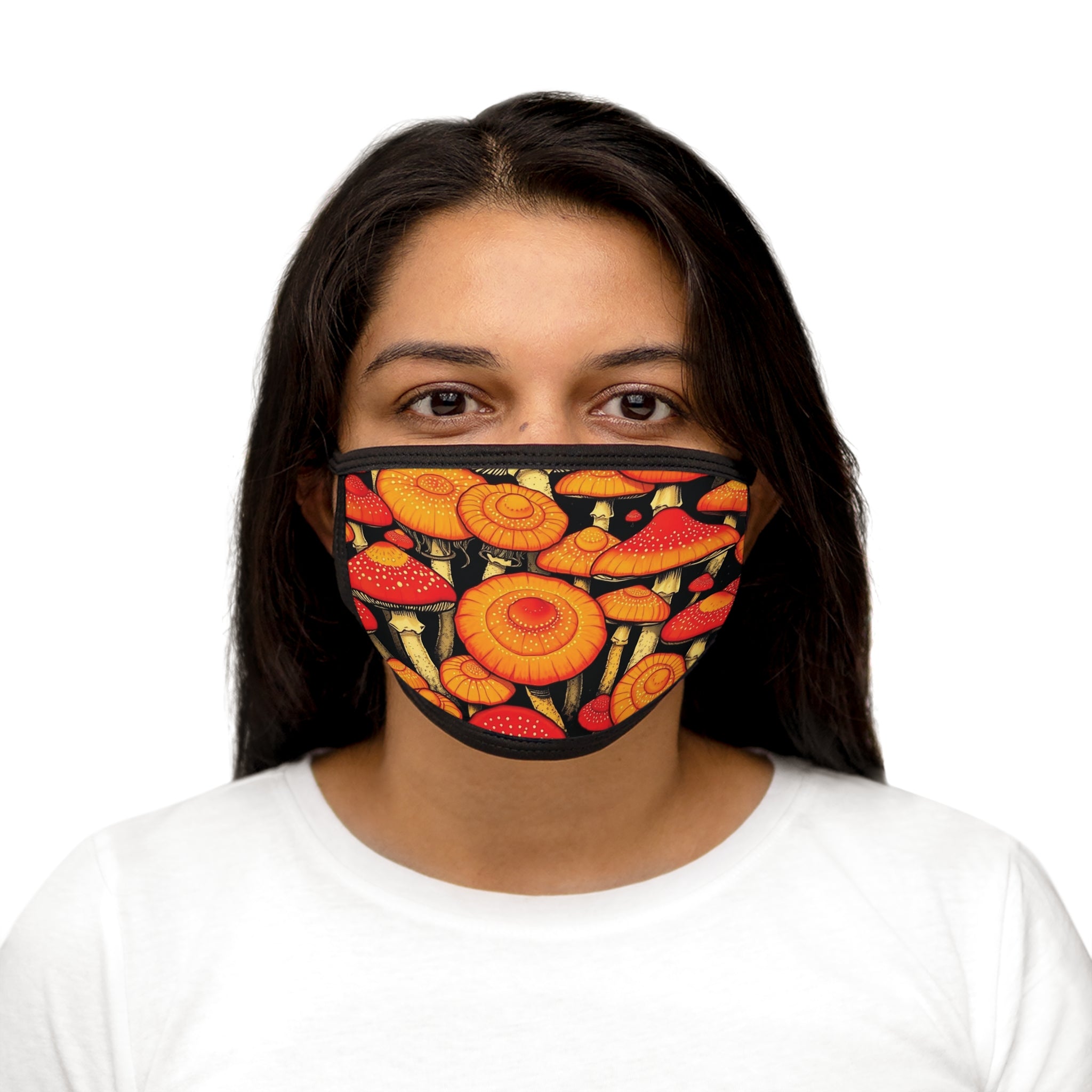 Face Mask: Mushroom Print Face Mask — Vibrant Orange Fungi Pattern