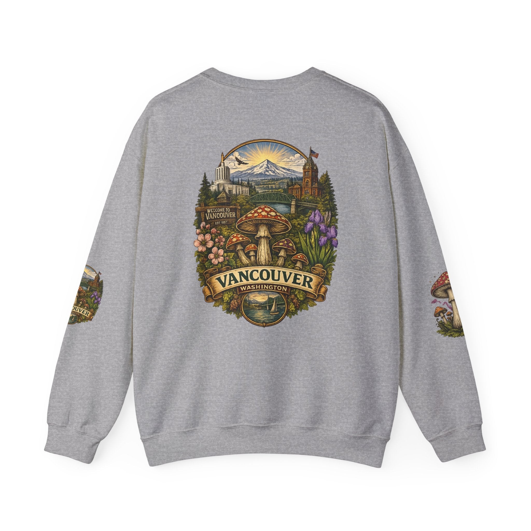 Mushroom Vancouver Crewneck Sweatshirt — Scenic Pacific Northwest Fungi Design