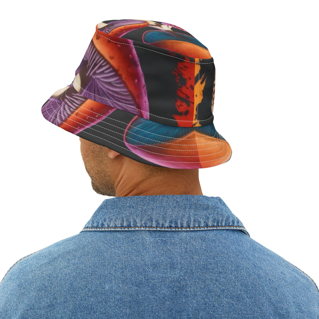 Psychedelic Mushroom Print Bucket Hat — Colorful Fungi AOP Sun Hat