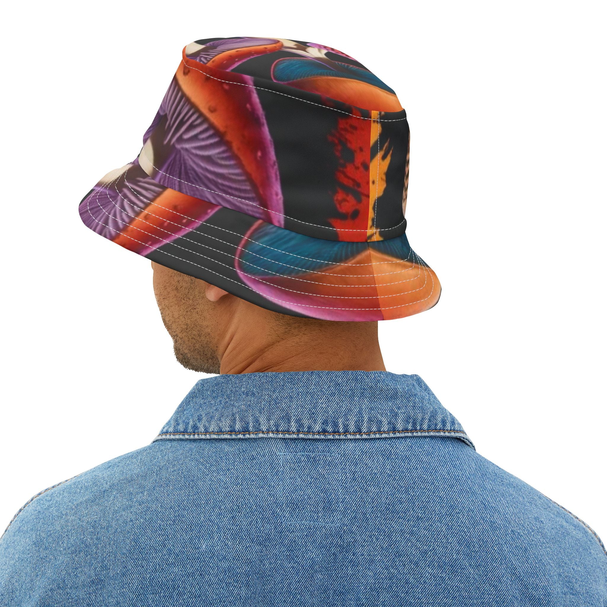 Psychedelic Mushroom Print Bucket Hat — Colorful Fungi AOP Sun Hat