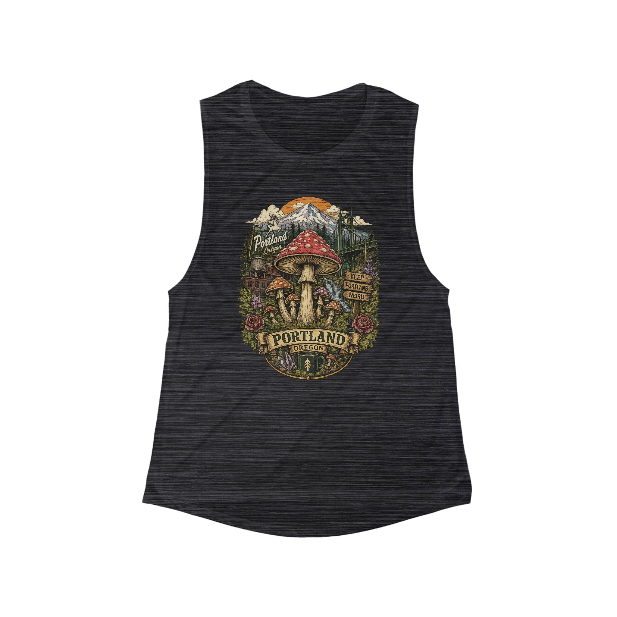 City: Portland Muscle Tank: Mushroom Graphic Tank Top — Women's Scoop Muscle Tank