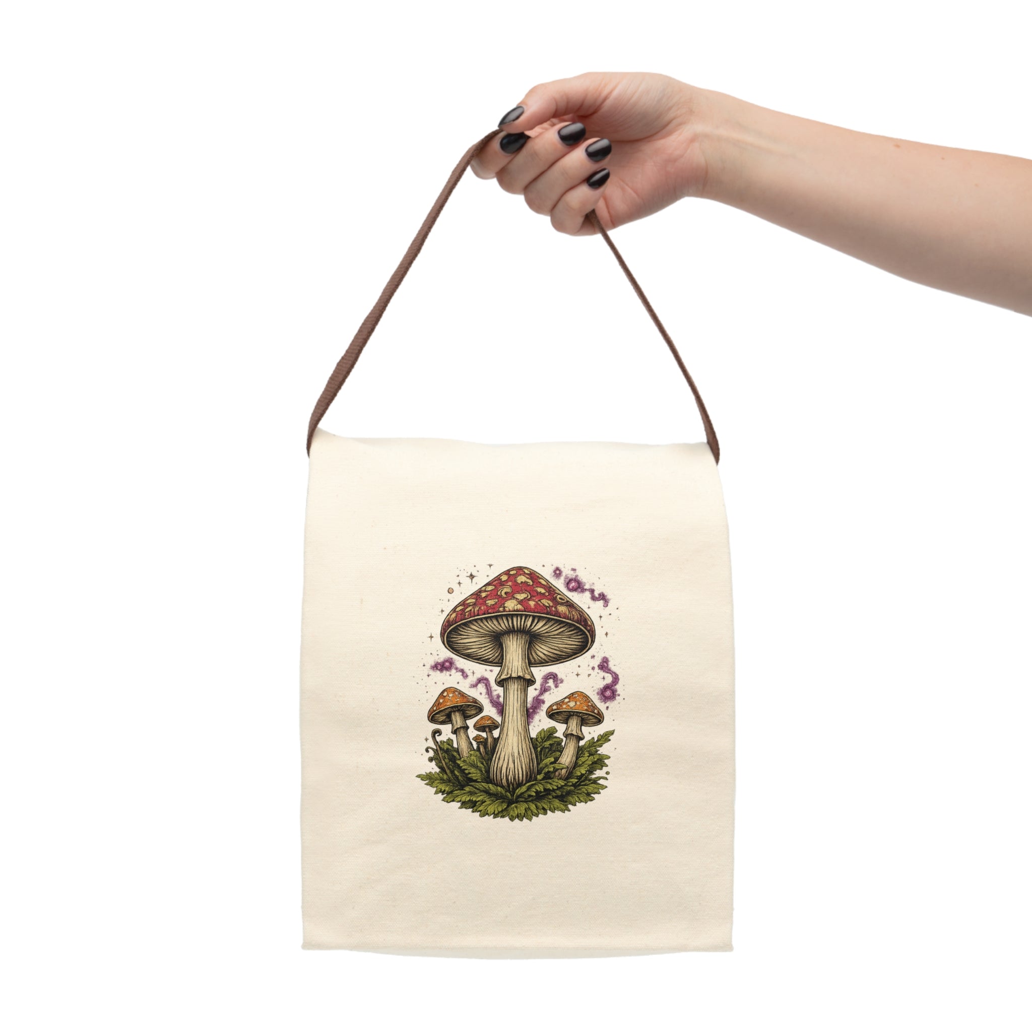 Lunch Bag — Illustrated Red Toadstool Canvas Lunch Bag with Strap