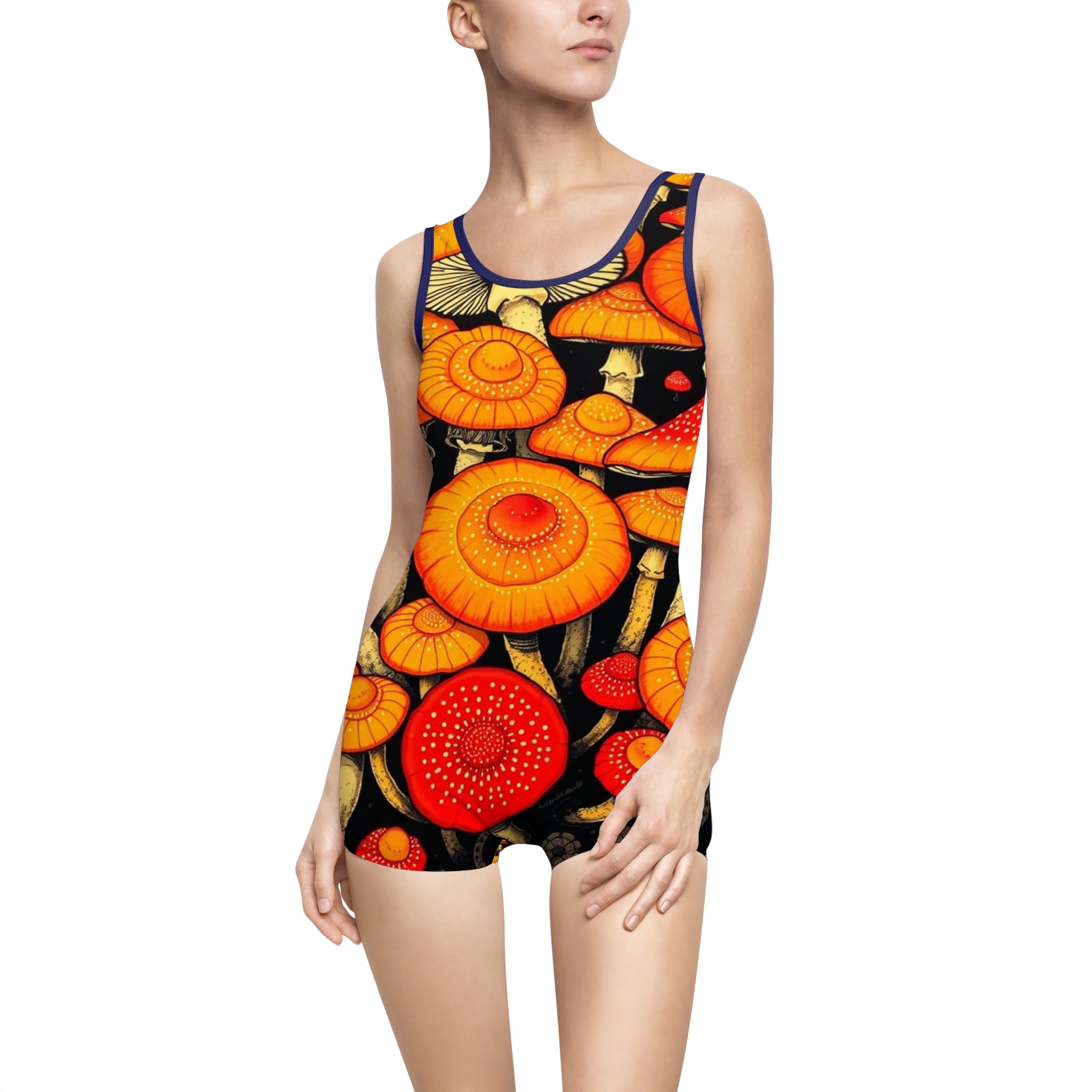 Women's Vintage Mushroom Print Swimsuit, Retro Pool Party, Summer Beachwear