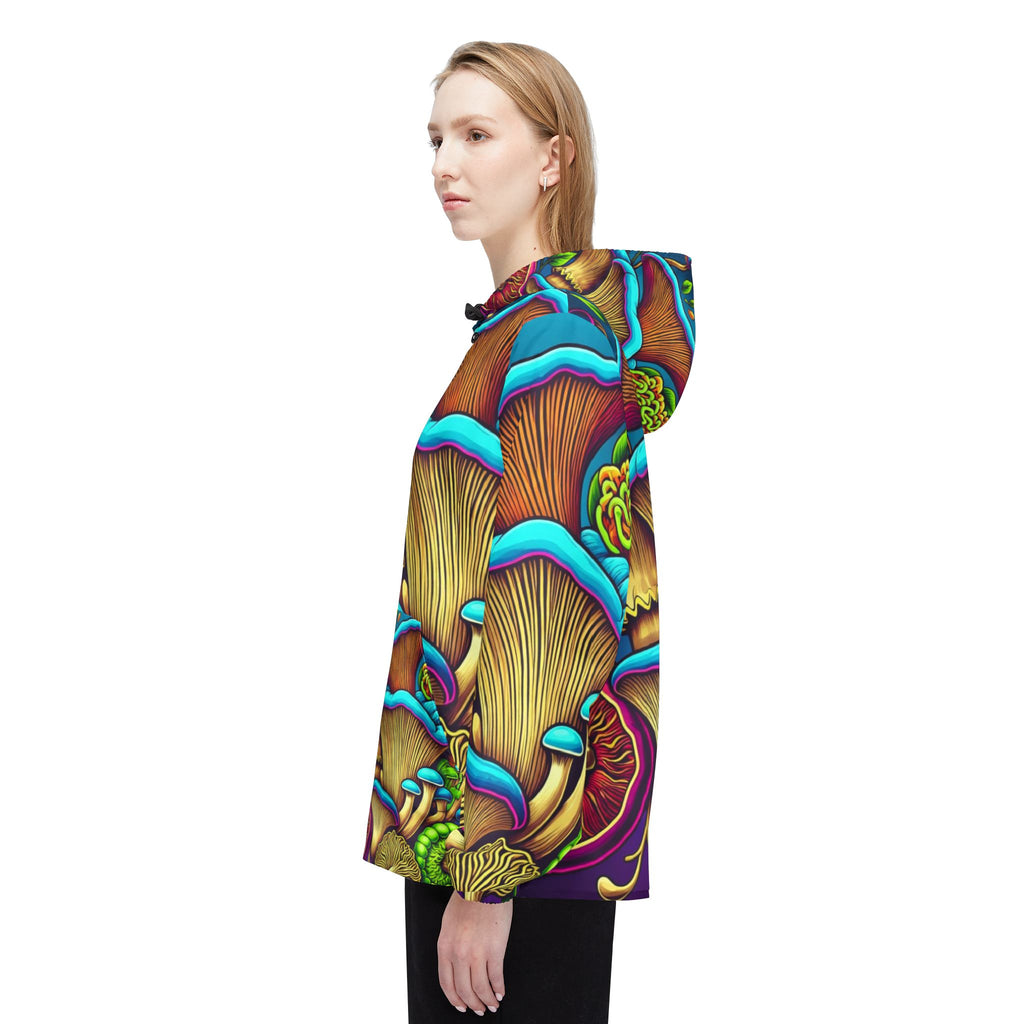Psychedelic Mushroom Print Windbreaker Jacket — Vibrant All-Over Fungi Design