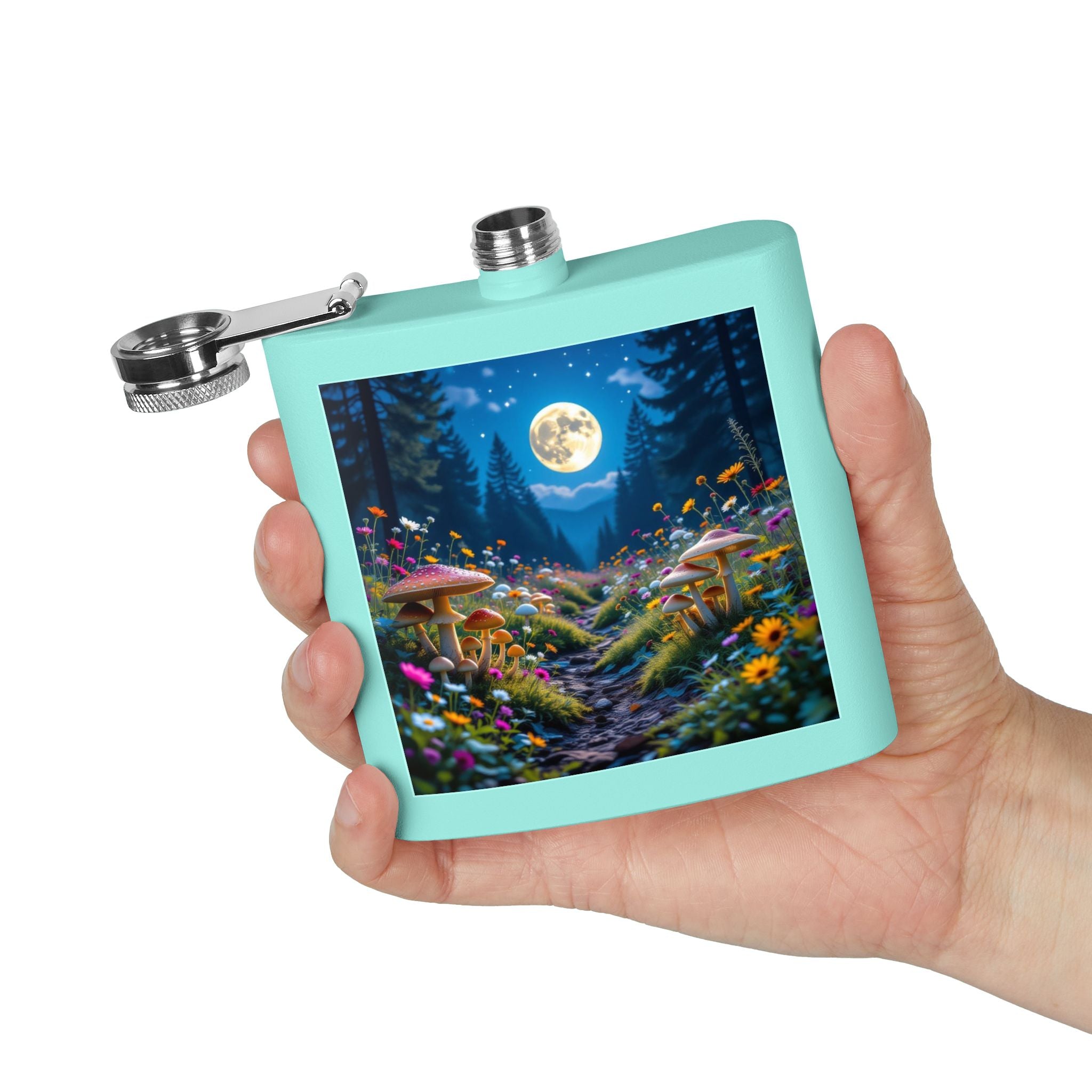 🌲 Moonlit Grove Stainless Steel Flask – Sip with a Side of Magic 🍄🌕