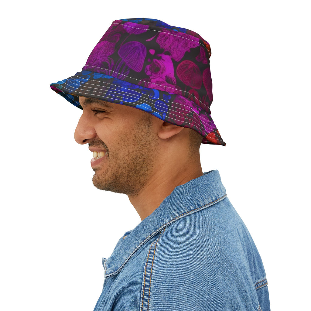 Psychedelic Mushroom Print Bucket Hat - Rainbow Jellyfish & Fungi AOP