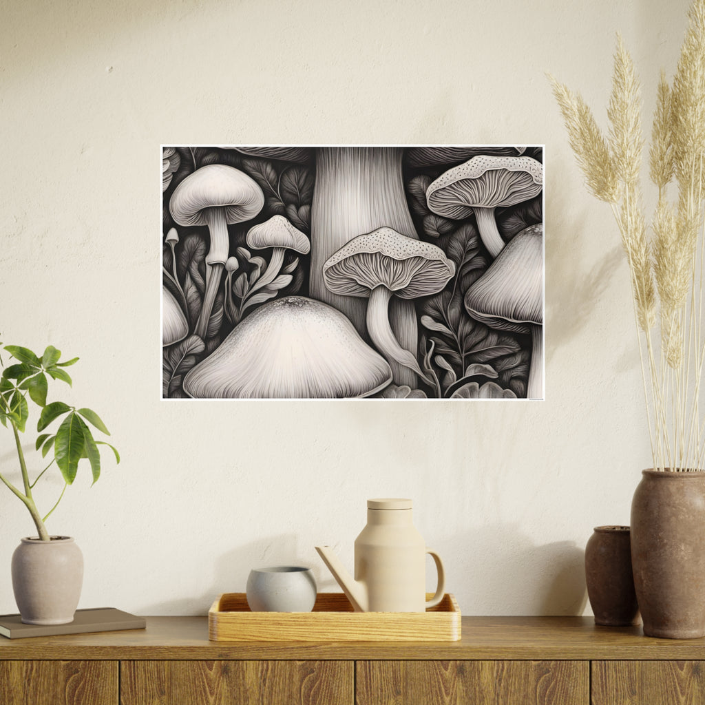 Poster: Mushroom Illustration Poster — Botanical Fungi Art Print