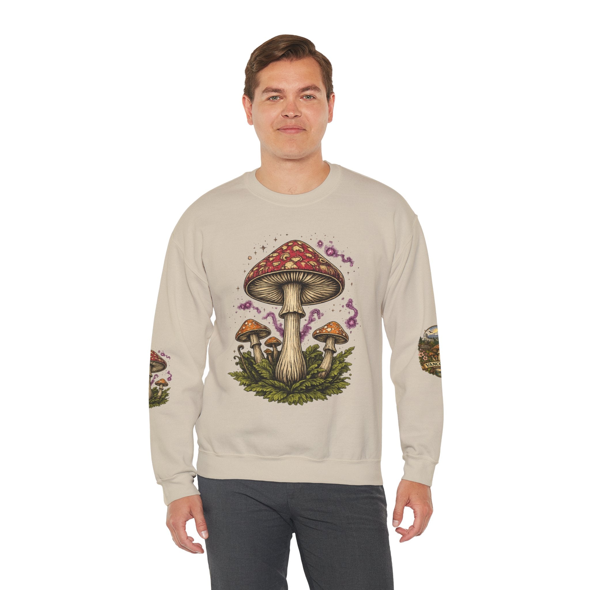 Mushroom Vancouver Crewneck Sweatshirt — Scenic Pacific Northwest Fungi Design