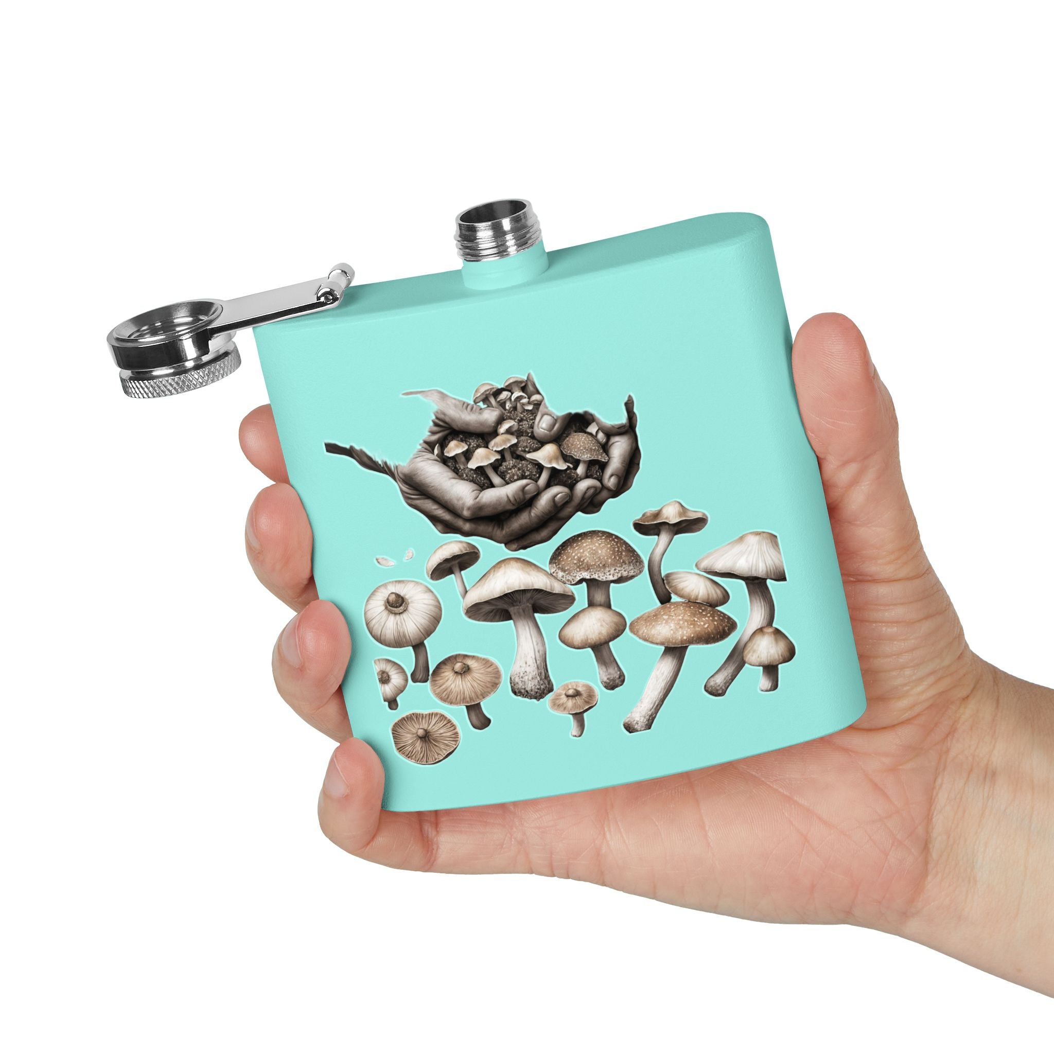 🍄 Hands of the Harvest Flask – Hold the Magic of Nature 🤲 Stainless Steel Flask, 6oz