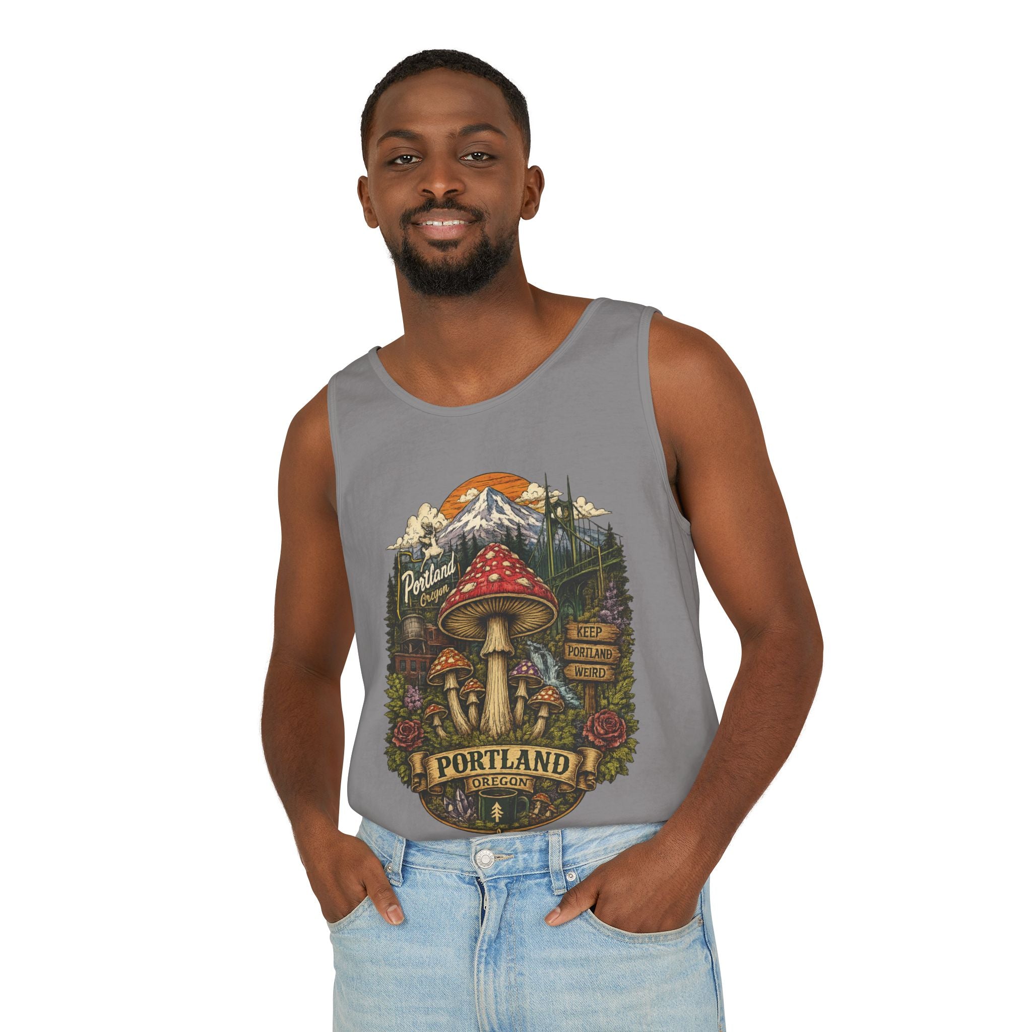 Portland Mushroom Tank Top — Vintage Forest Travel Graphic