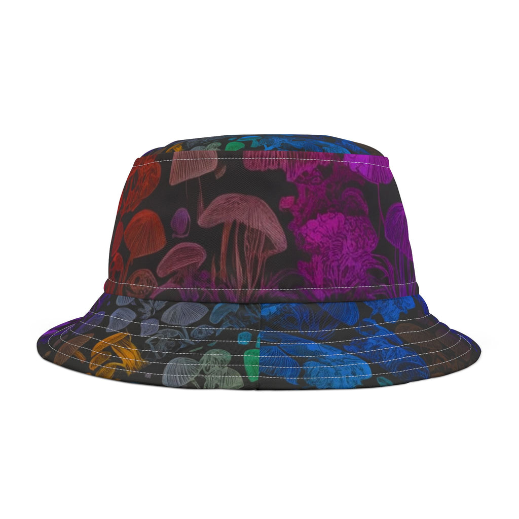 Psychedelic Mushroom Print Bucket Hat - Rainbow Jellyfish & Fungi AOP