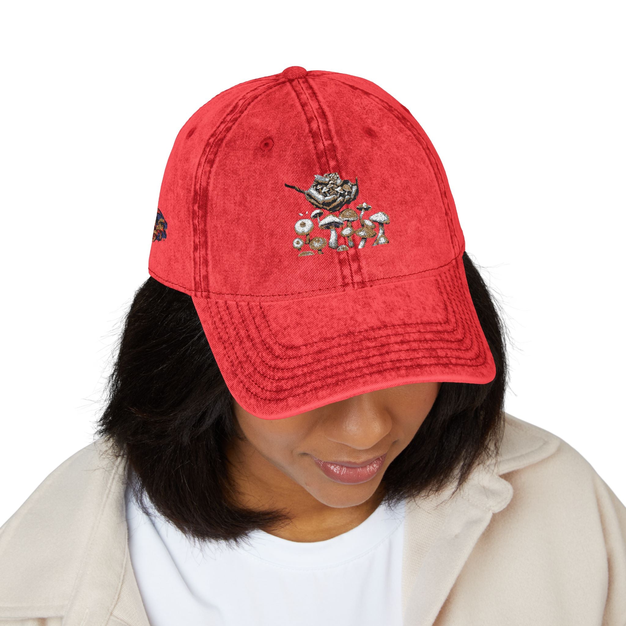 Vintage Embroidered Floral Cap — Retro Red Dad Hat