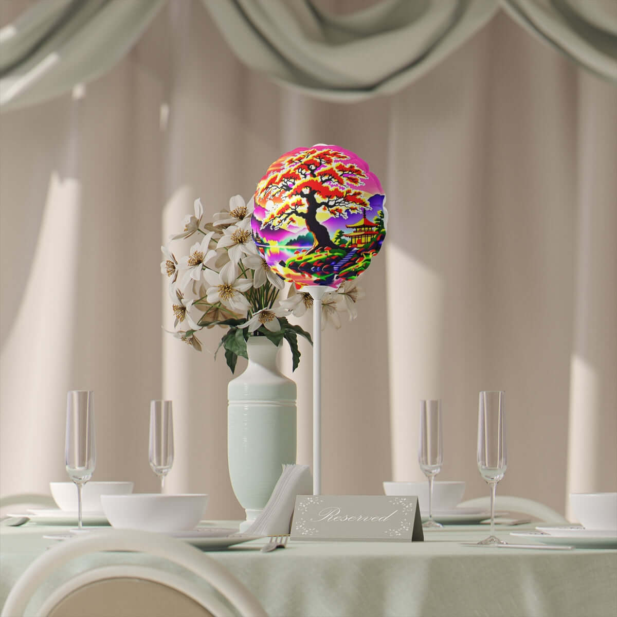 6" Heart Balloon with Vibrant Sunset Tree Design — Colorful Party & Gift Balloon